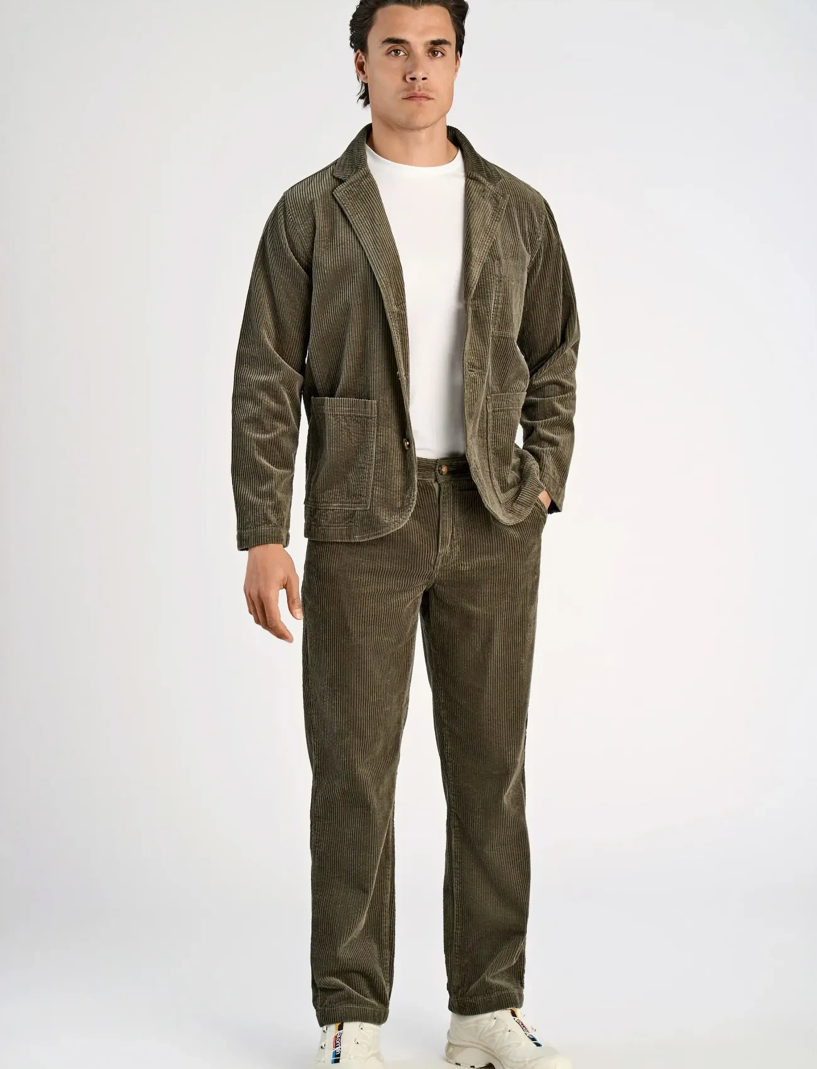 Lindbergh - Seersucker corduroy casual blazer - blazers à boutonnage simple - dusty army - 0