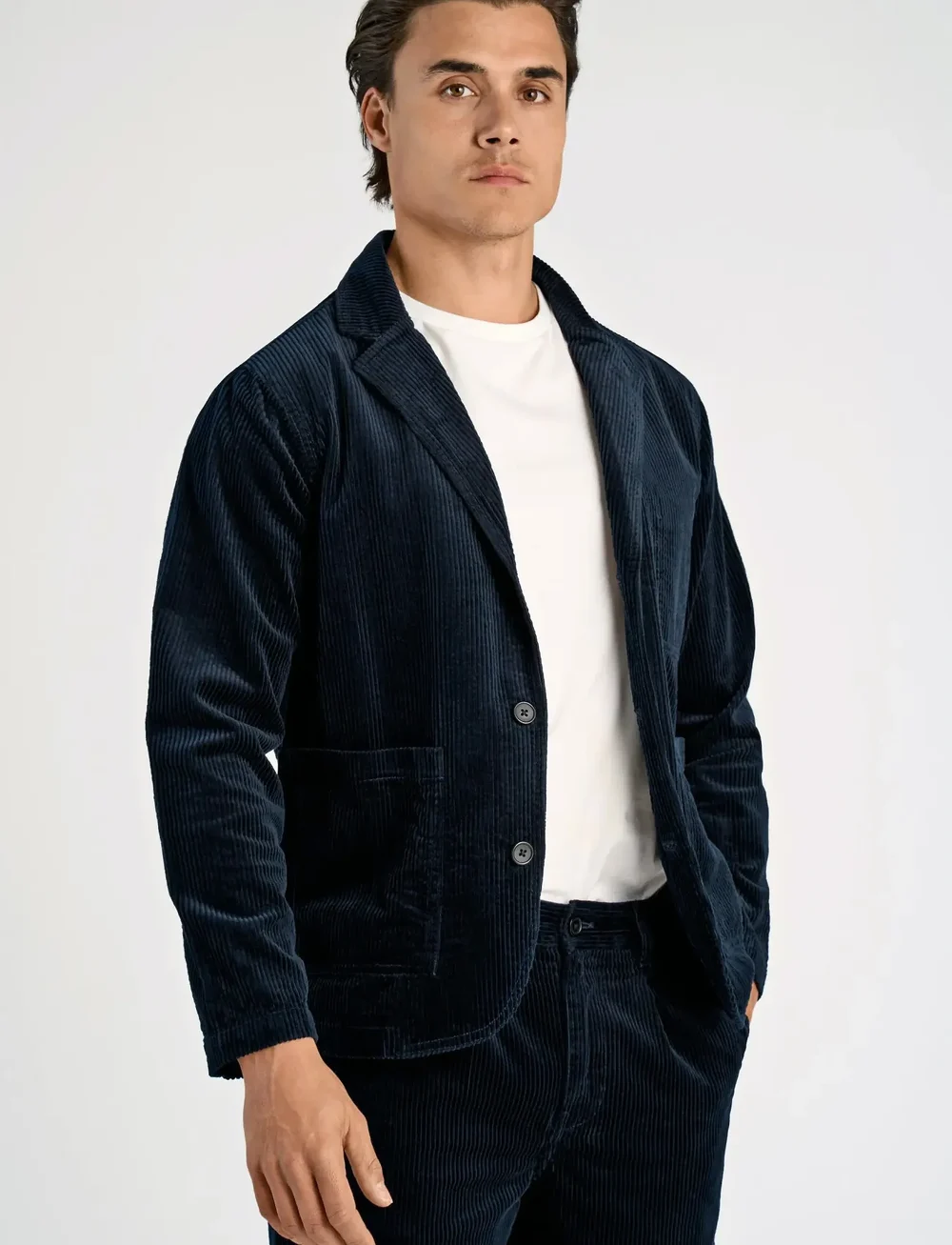 Lindbergh - Seersucker corduroy casual blazer - single breasted blazers - navy - 5