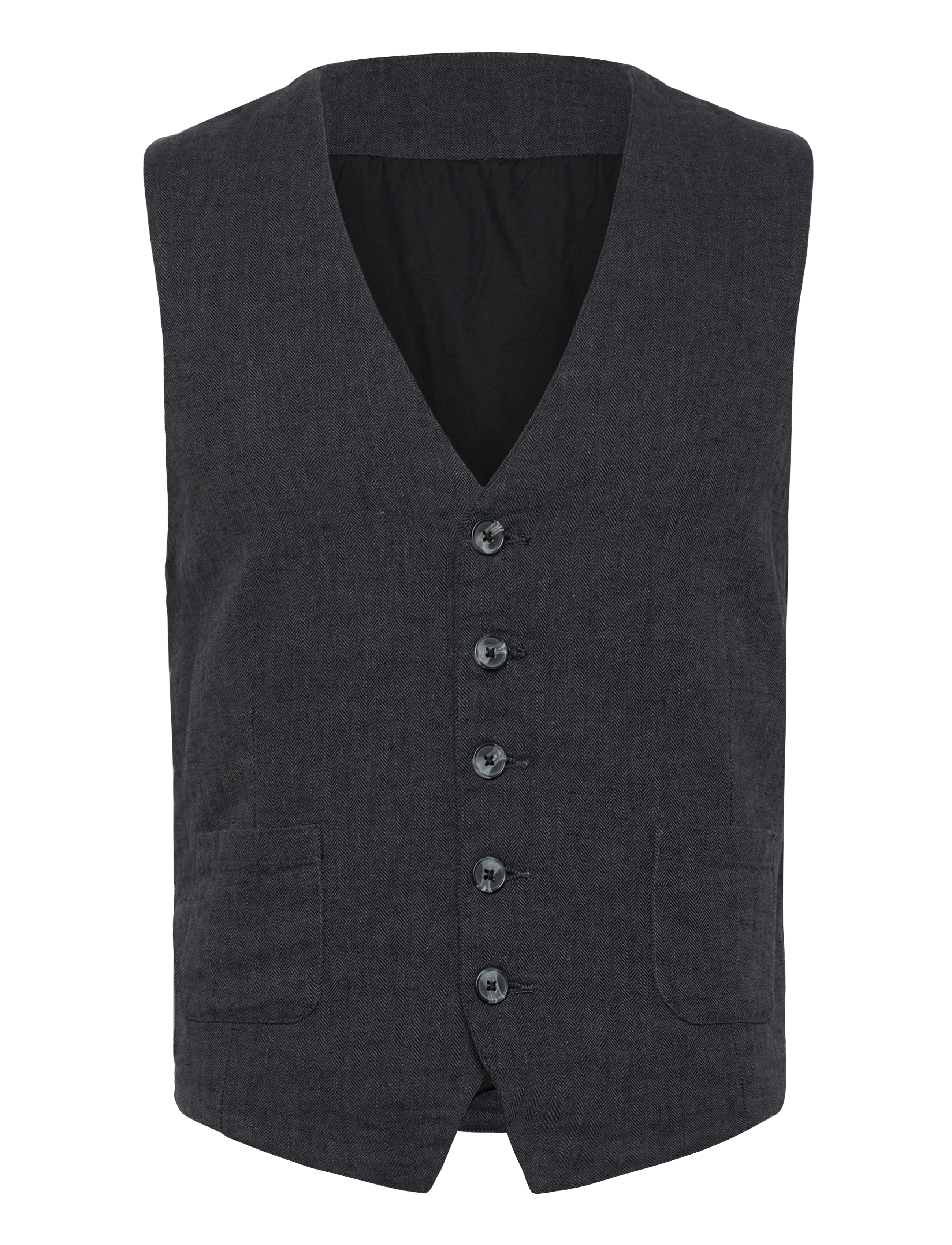 Lindbergh Cotton linen waistcoat - Vetements - BLACK / black