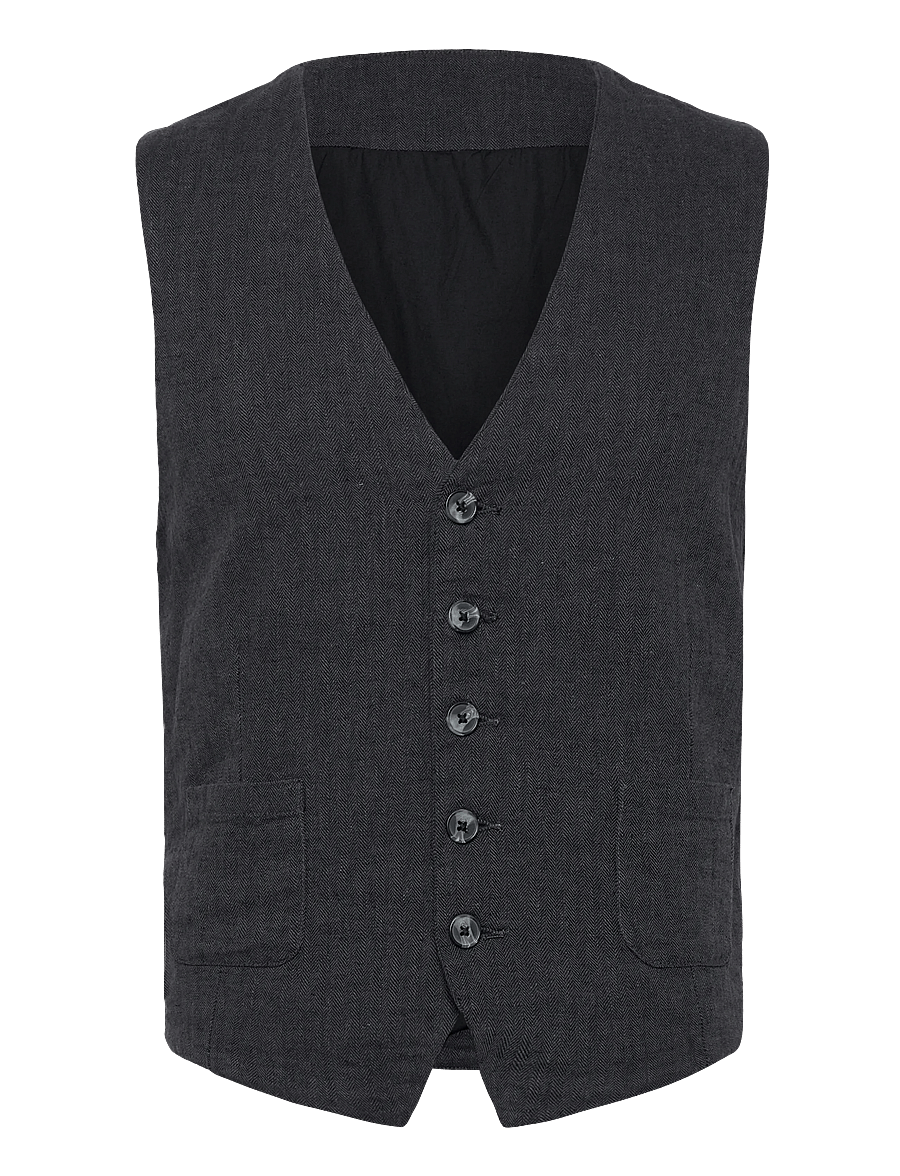 Lindbergh - Cotton linen waistcoat - westen - black - 1