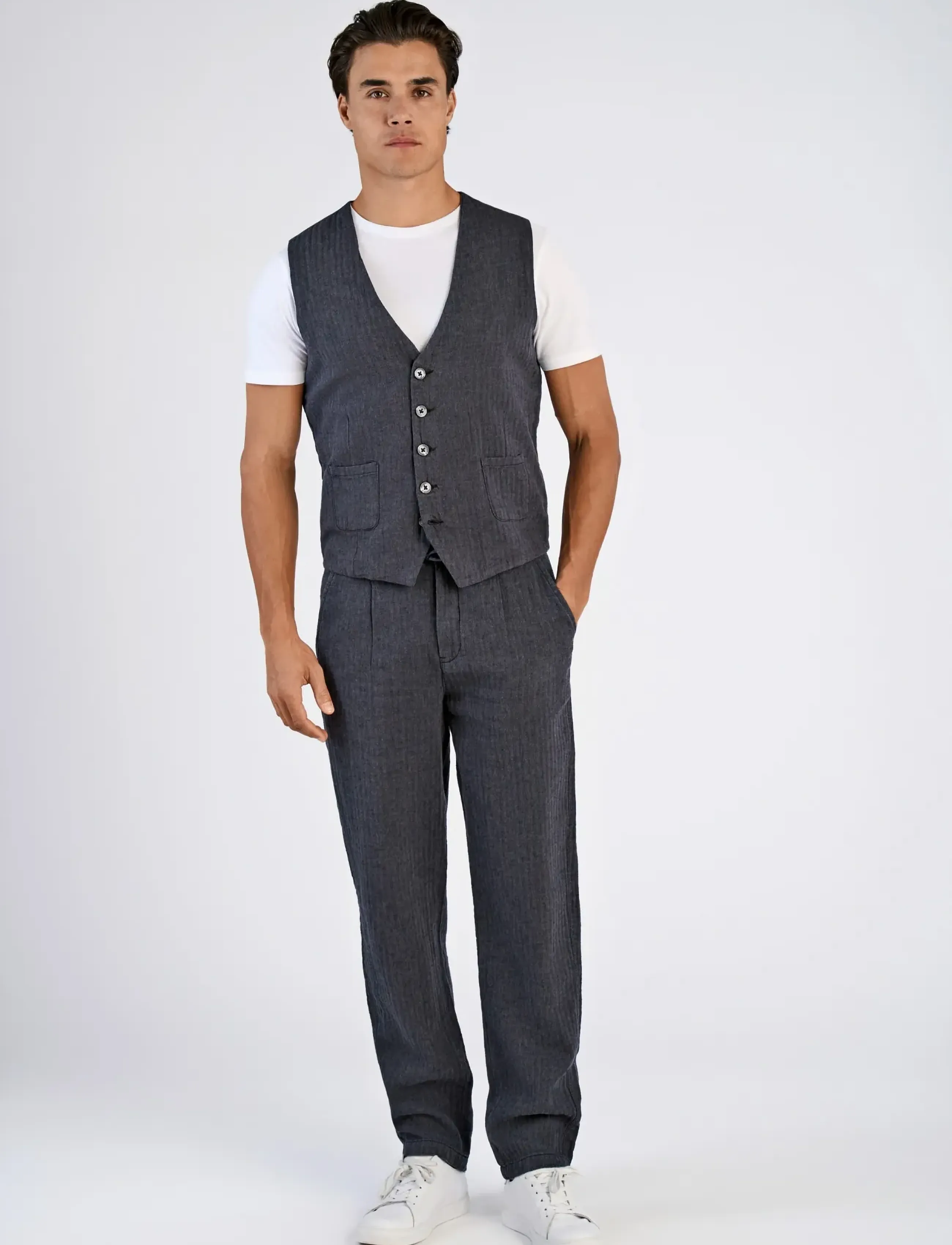Lindbergh Cotton Linen Waistcoat, XL, Suits & Blazer, Schwarz - Waistcoats, Männerswear