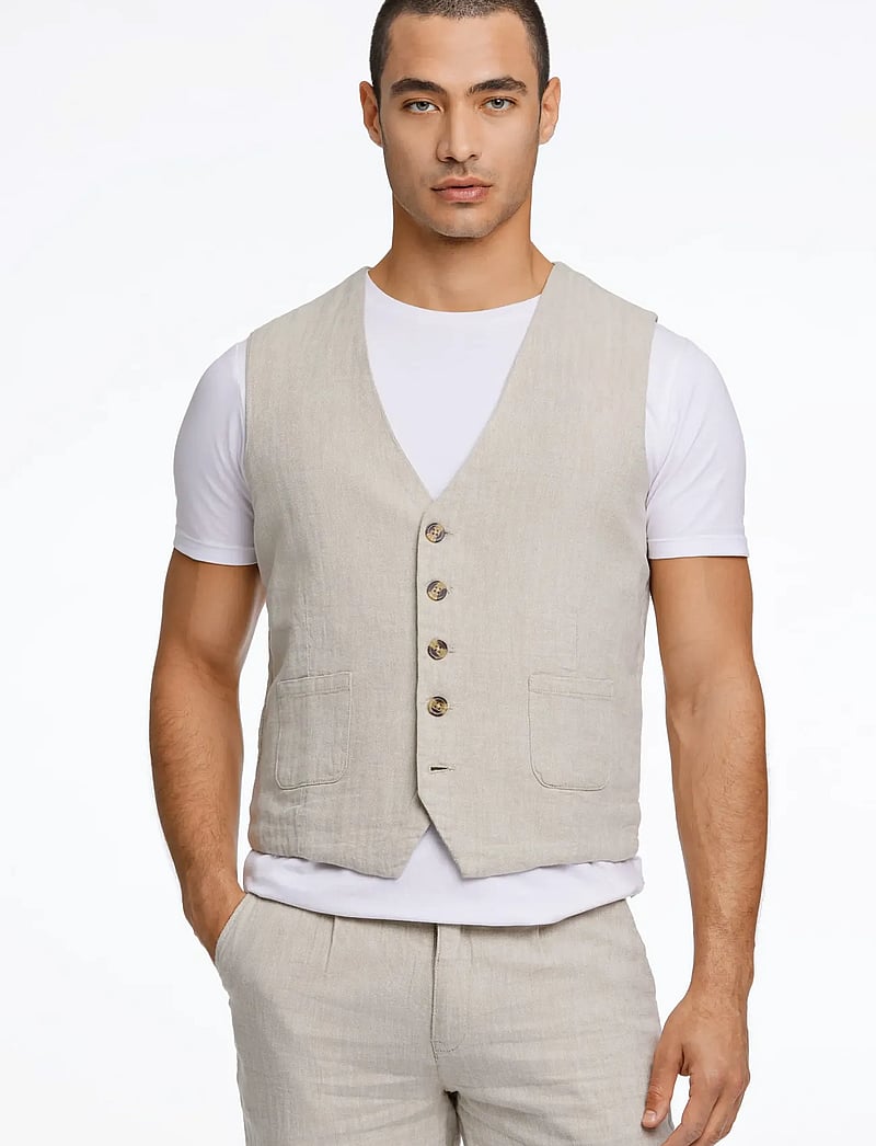 Lindbergh - Cotton linen waistcoat - gilets - lt stone - 3