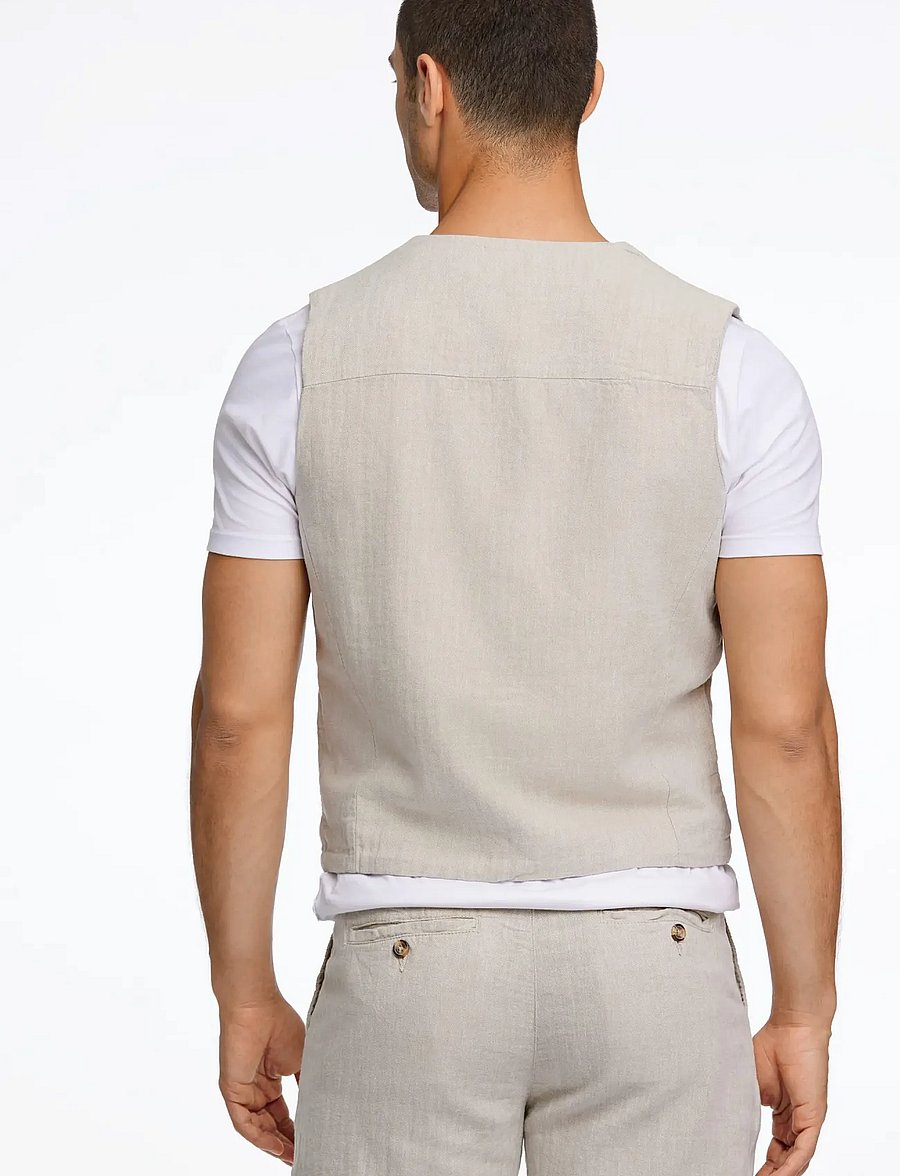 Lindbergh - Cotton linen waistcoat - westen - lt stone - 4