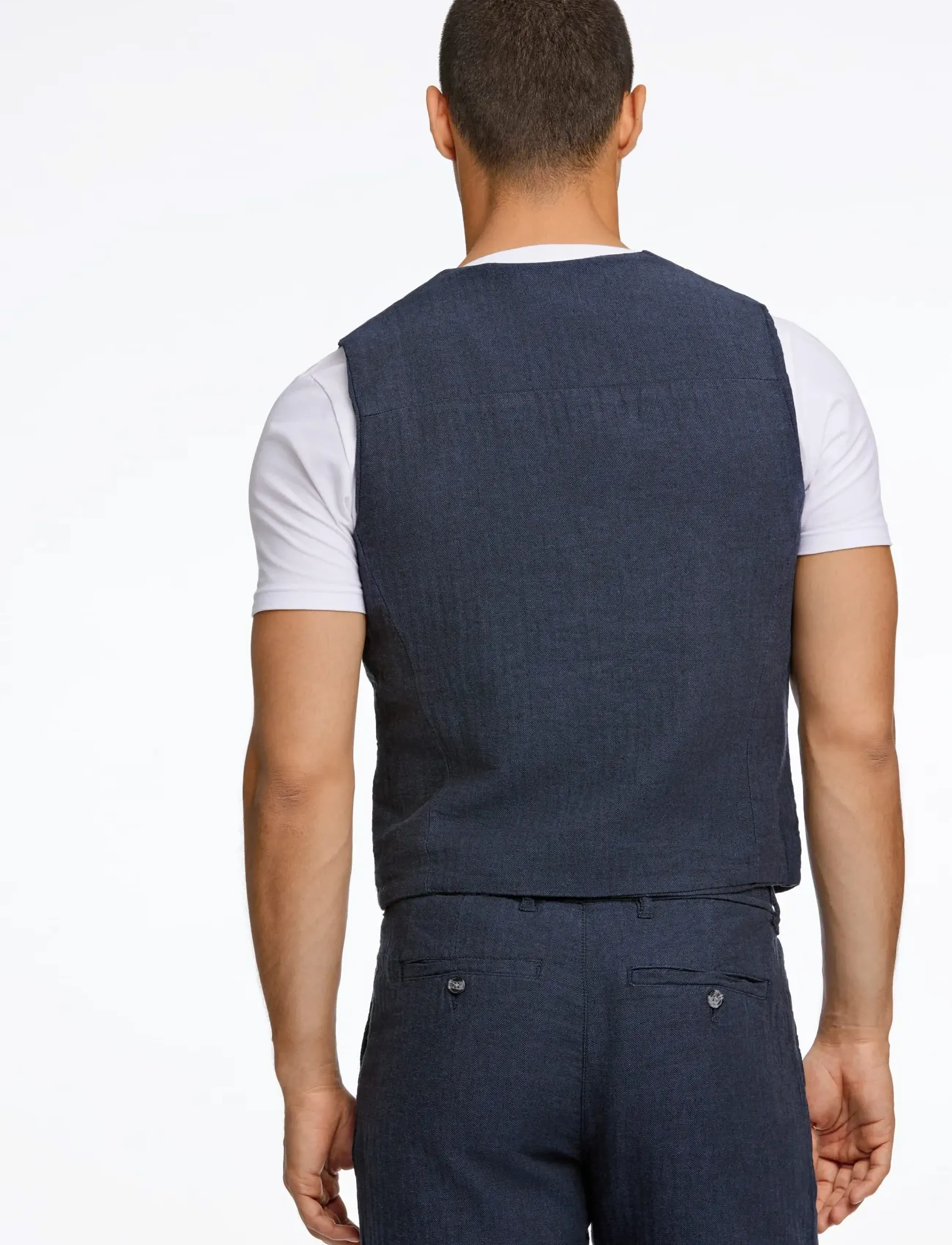 Lindbergh - Cotton linen waistcoat - liemenės - navy - 4