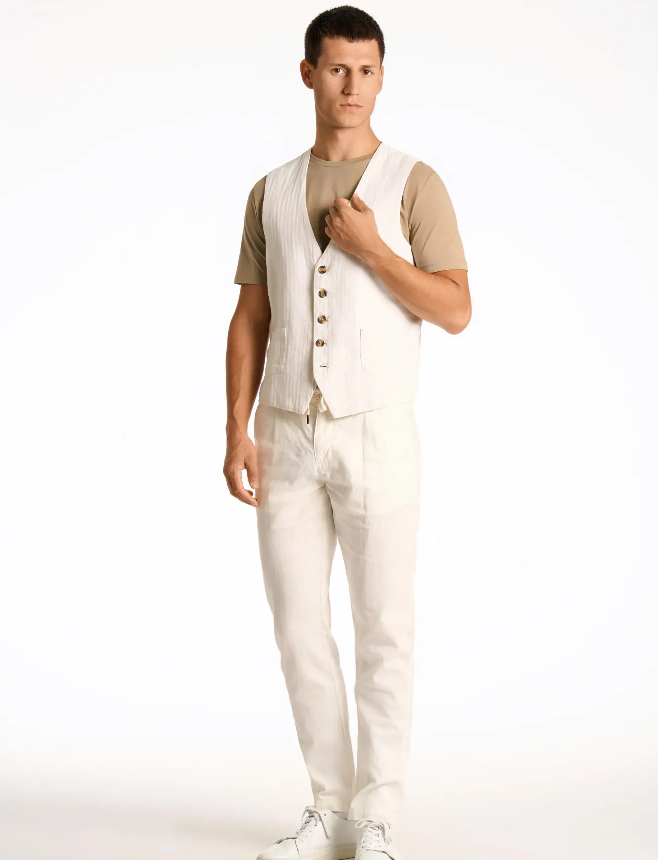 Lindbergh Cotton Linen Waistcoat, 3XL, Suits & Blazer, Weiß - Waistcoats, Männerswear