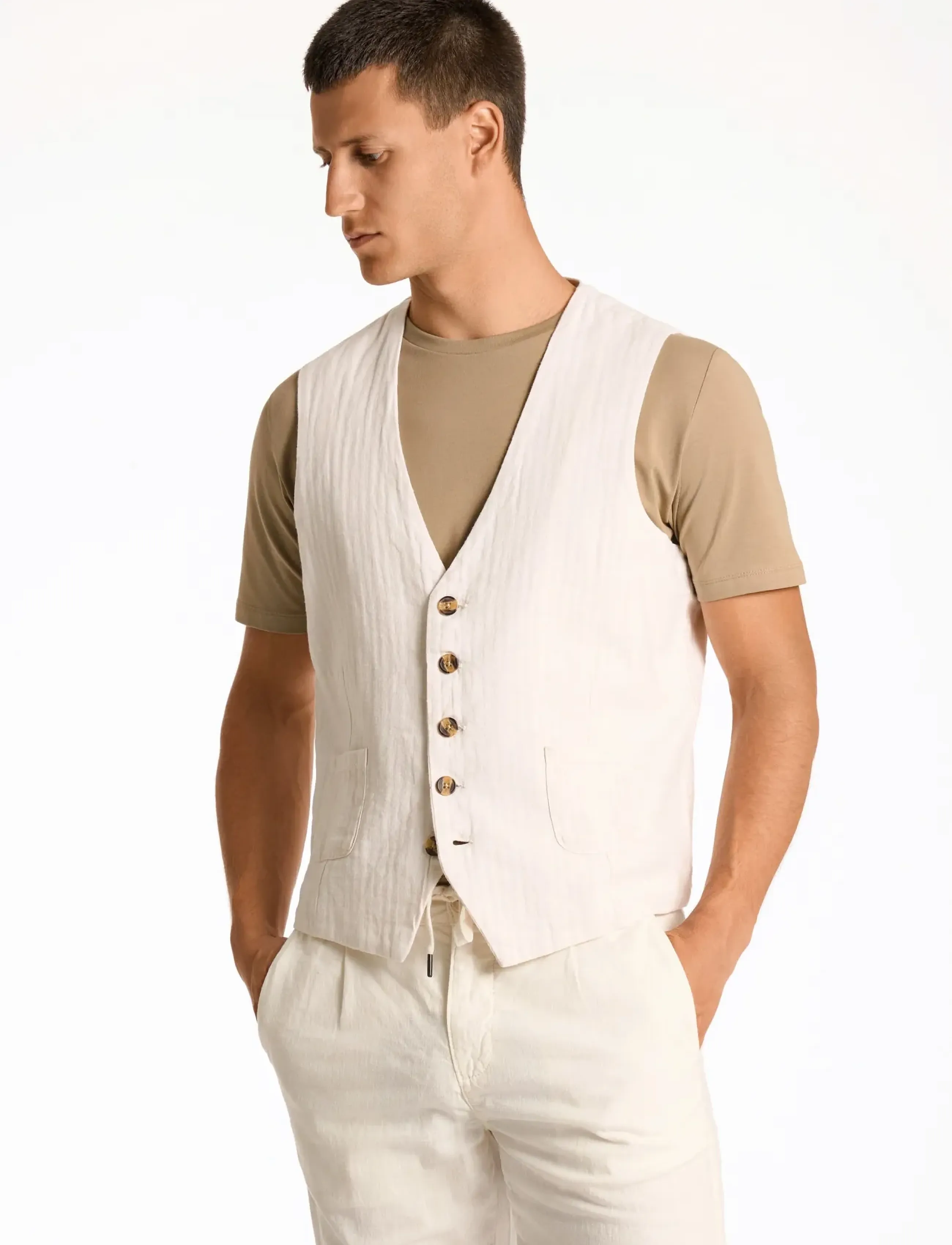 Lindbergh - Cotton linen waistcoat - Ülikonnavestid - optical white - 3
