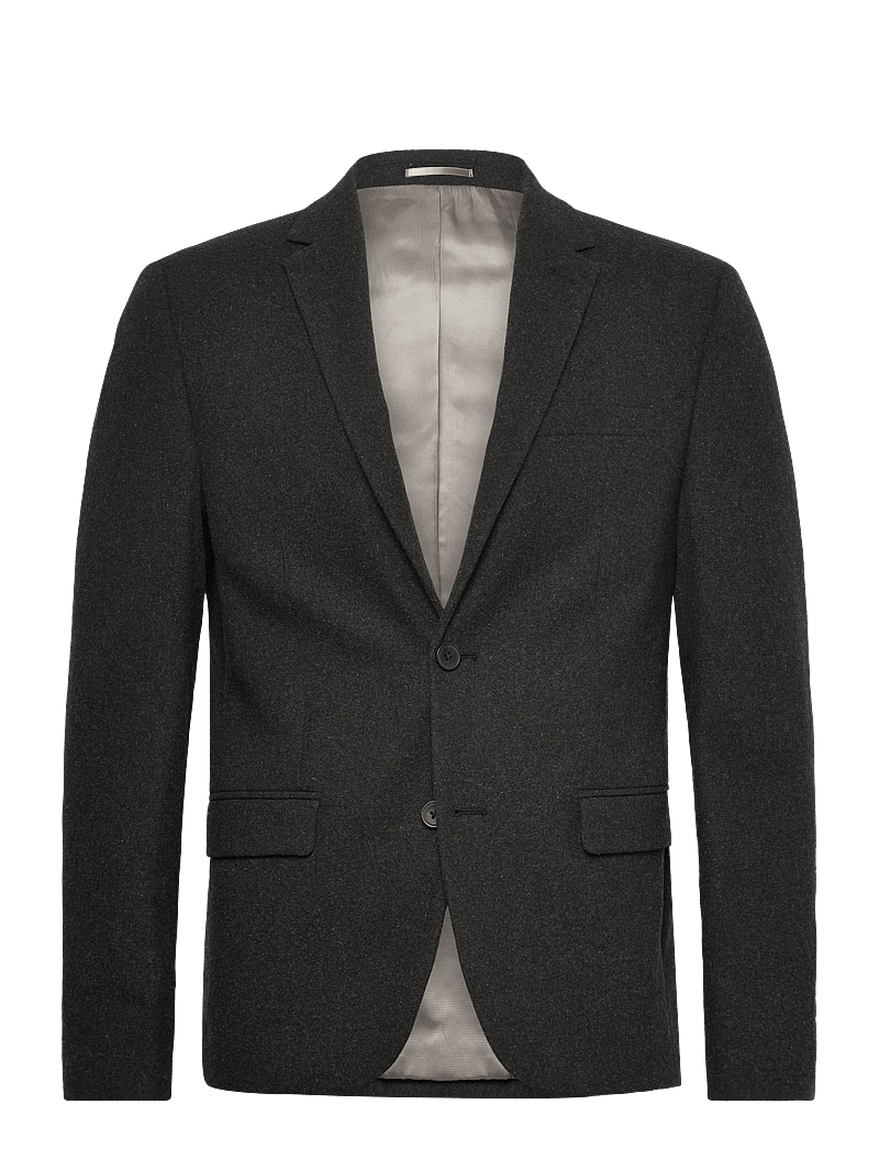 Lindbergh - Flannel wool blend blazer - enkelknäppta kavajer - black mel - 0