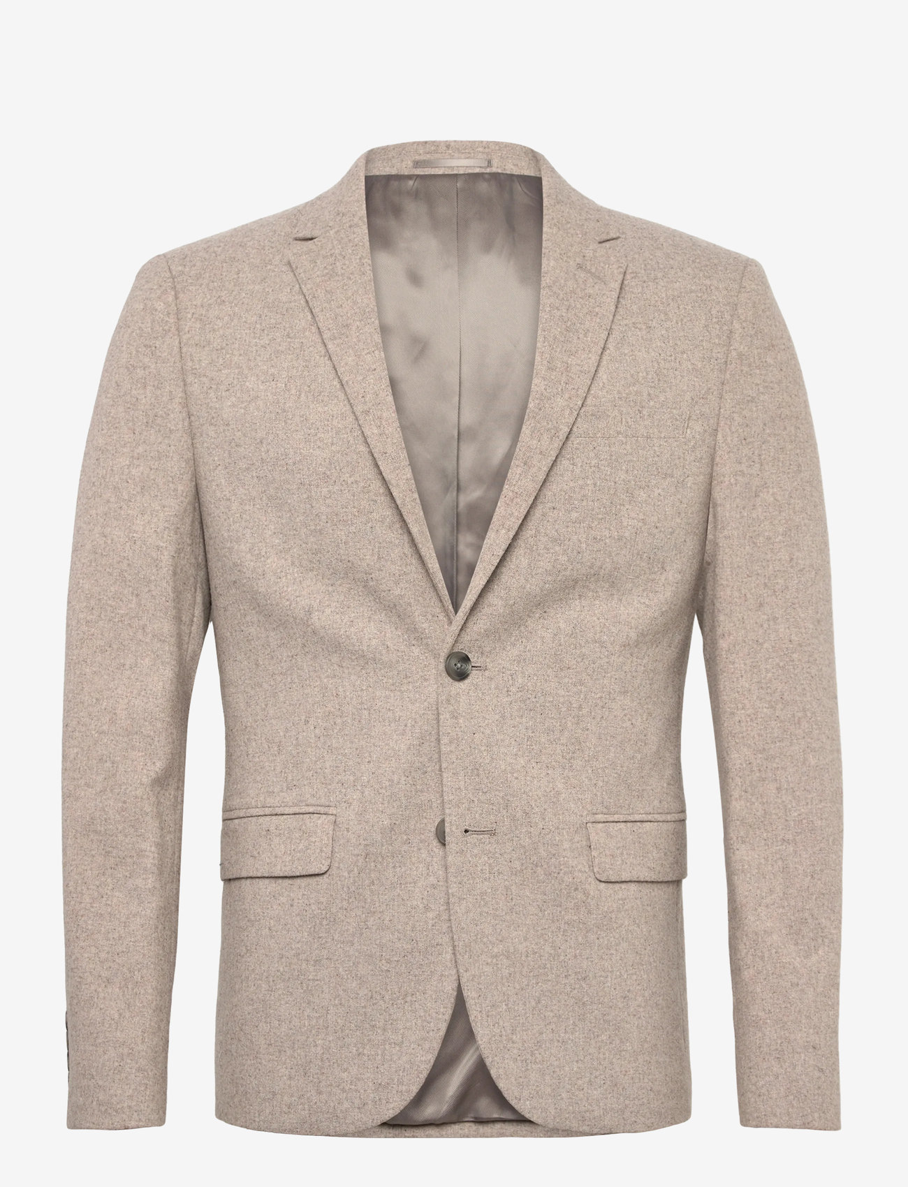 Lindbergh - Flannel wool blend blazer - enkelknäppta kavajer - dk sand mel - 0