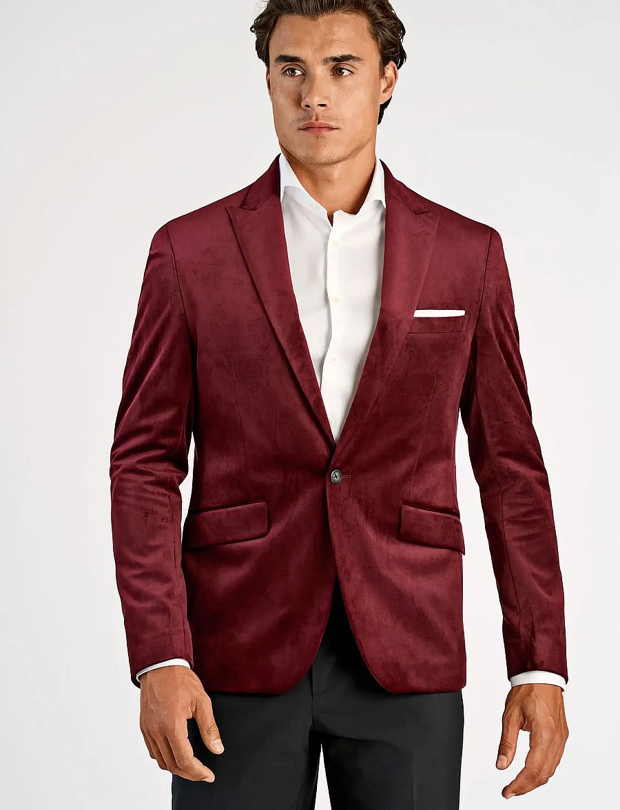 Lindbergh - Velvet blazer - enkelknäppta kavajer - burgundy - 0