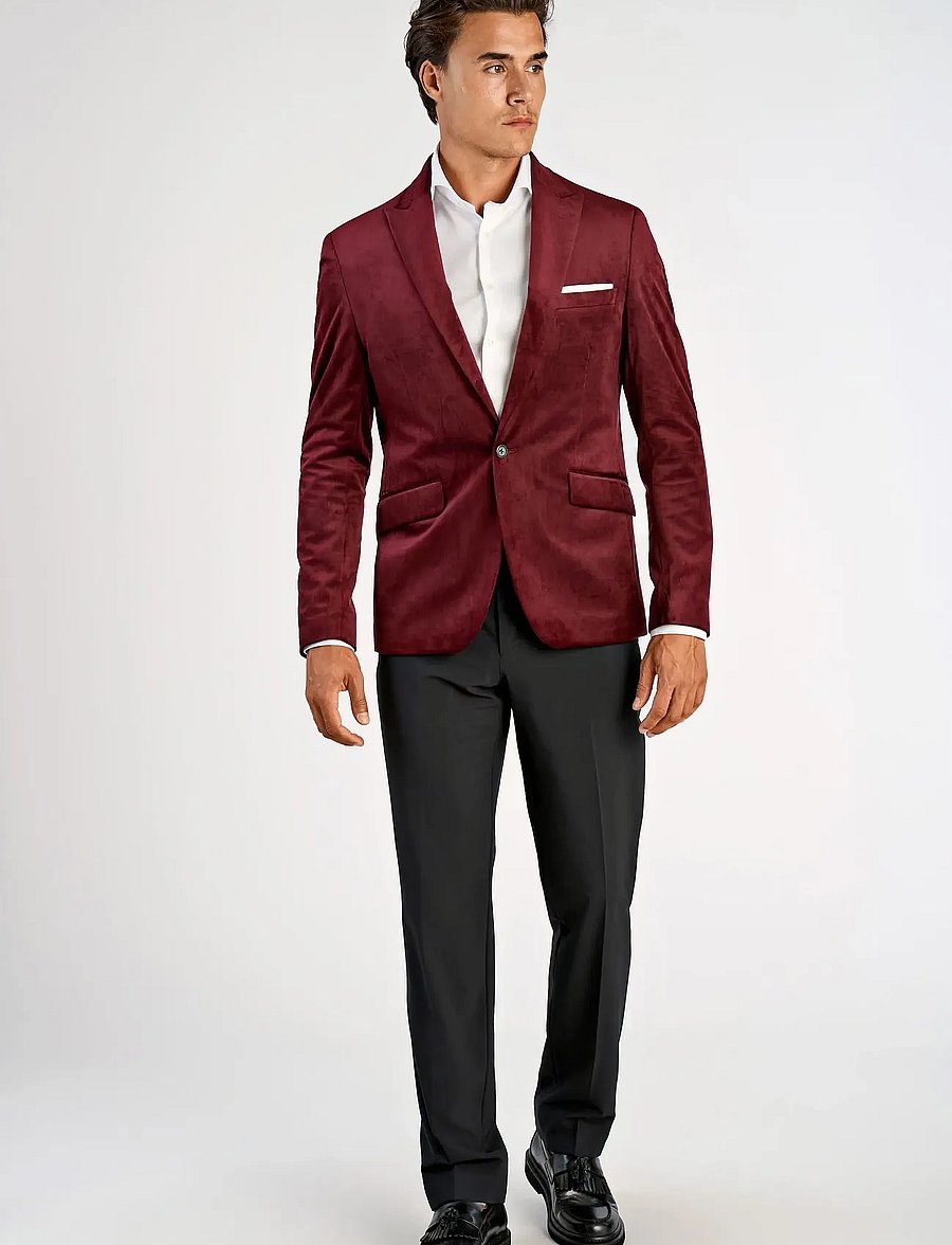 Lindbergh - Velvet blazer - enkelknäppta kavajer - burgundy - 3