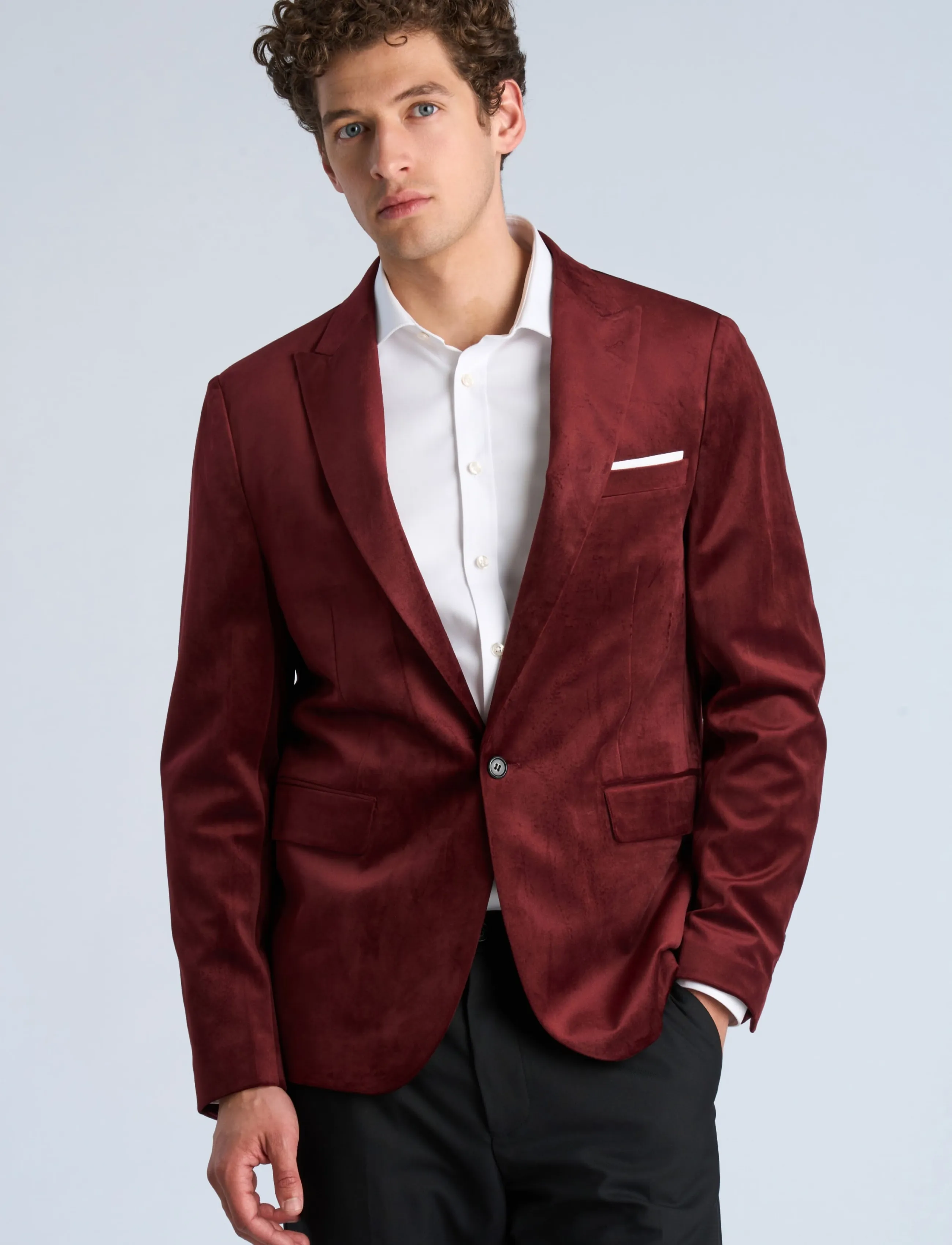 Lindbergh - Velvet blazer - enkeltradede blazere - burgundy - 3