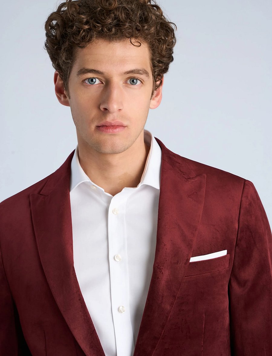 Lindbergh - Velvet blazer - enkeltradede blazere - burgundy - 5
