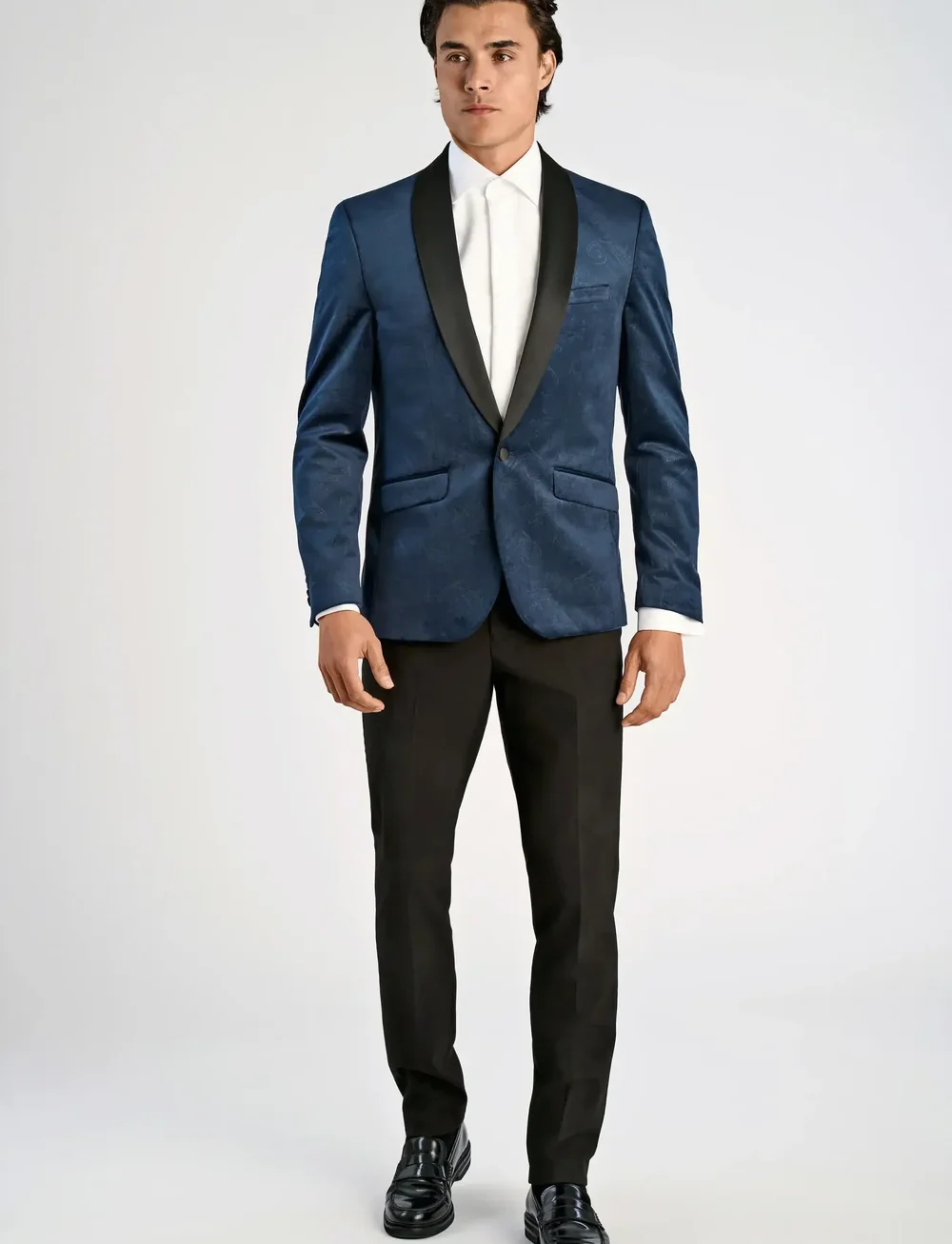 Lindbergh - Embossed velvet smorking blazer - enkeltradede blazere - dk blue - 0