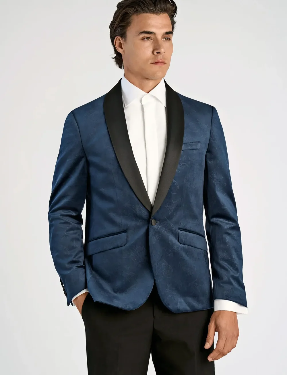 Lindbergh - Embossed velvet smorking blazer - enkeltradede blazere - dk blue - 5