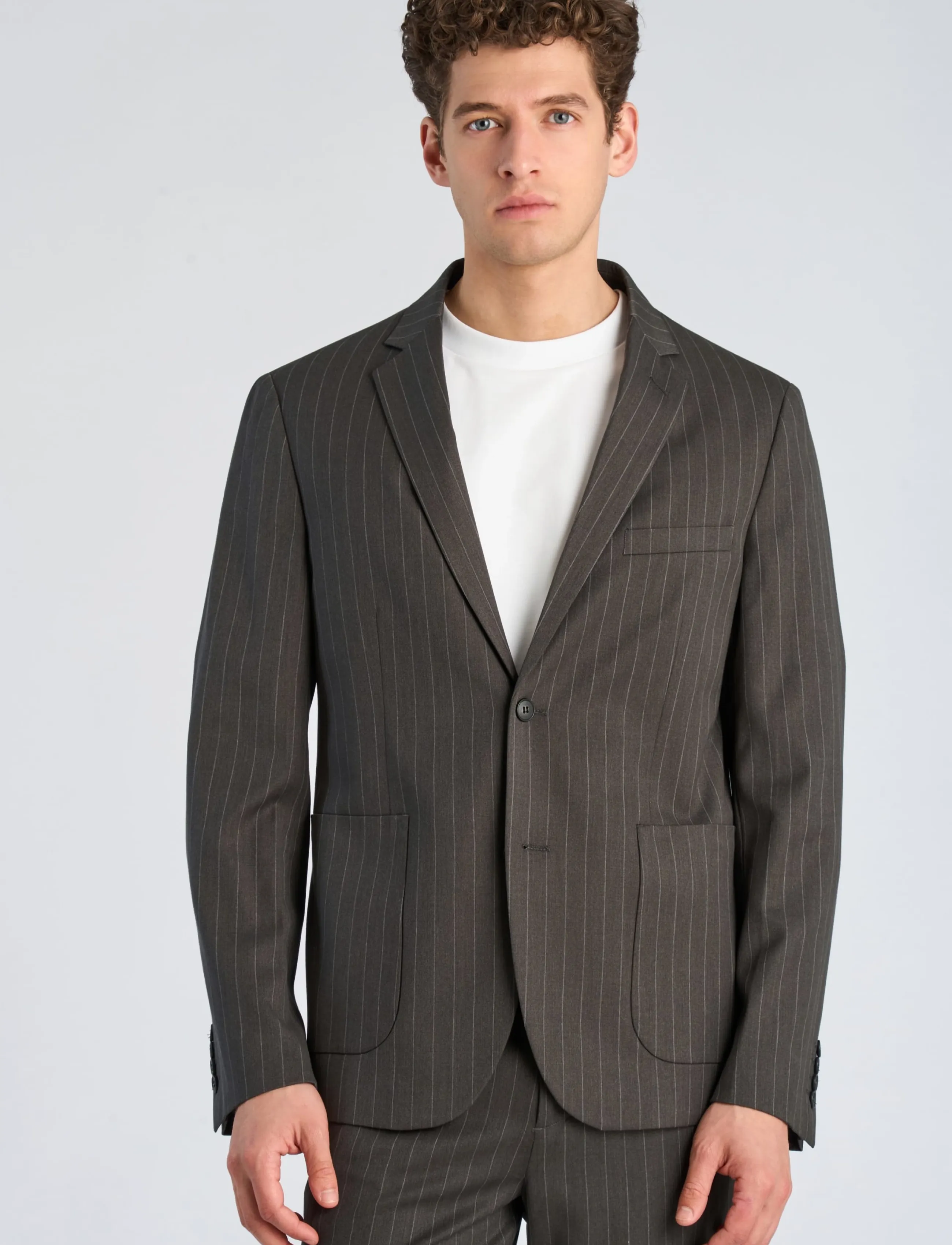 Lindbergh - Striped relaxed blazer - dk grey mel - 3