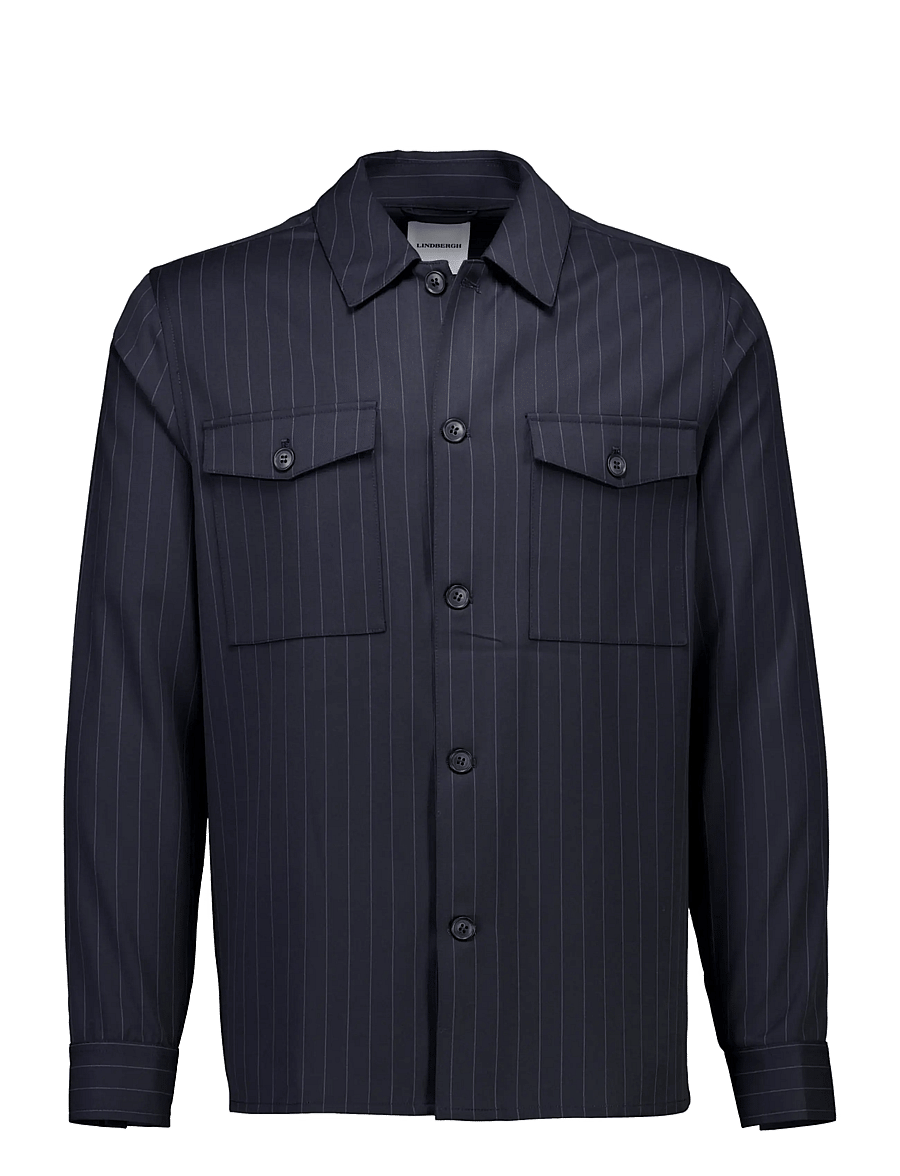 Lindbergh - Striped superflex overshirt - striped shirts - navy - 1