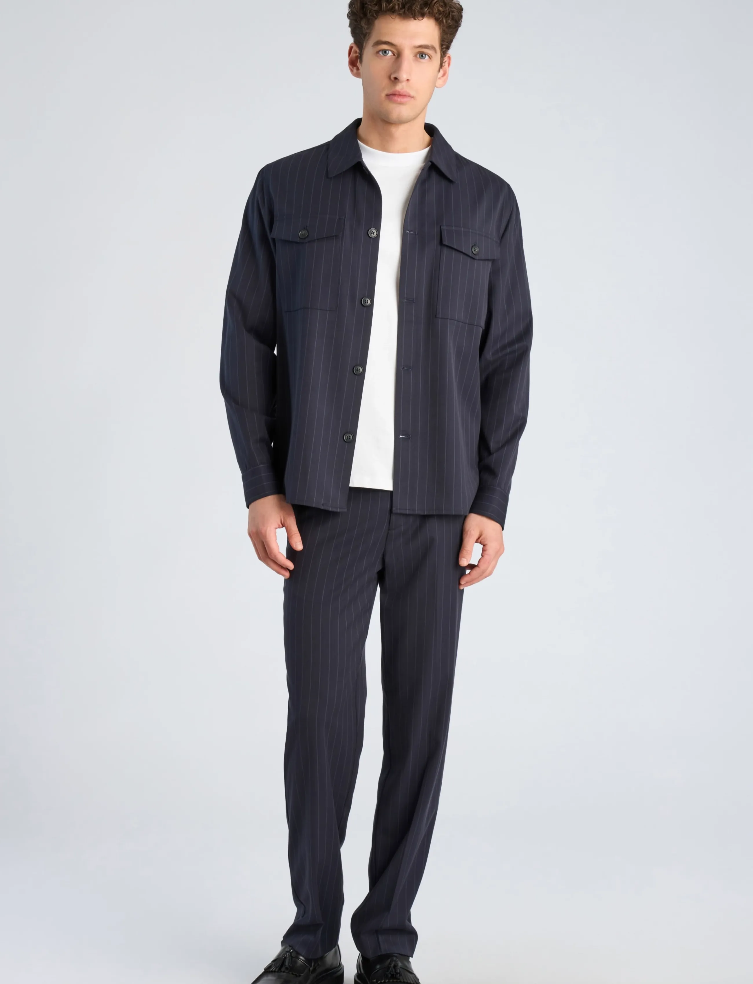 Lindbergh Striped superflex overshirt - Shirts - NAVY / navy