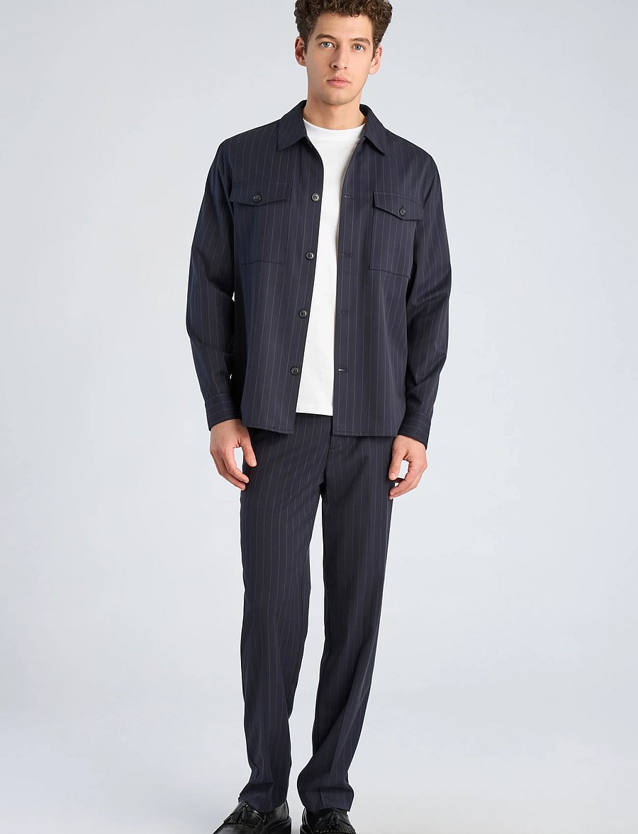 Lindbergh - Striped superflex overshirt - striped shirts - navy - 0