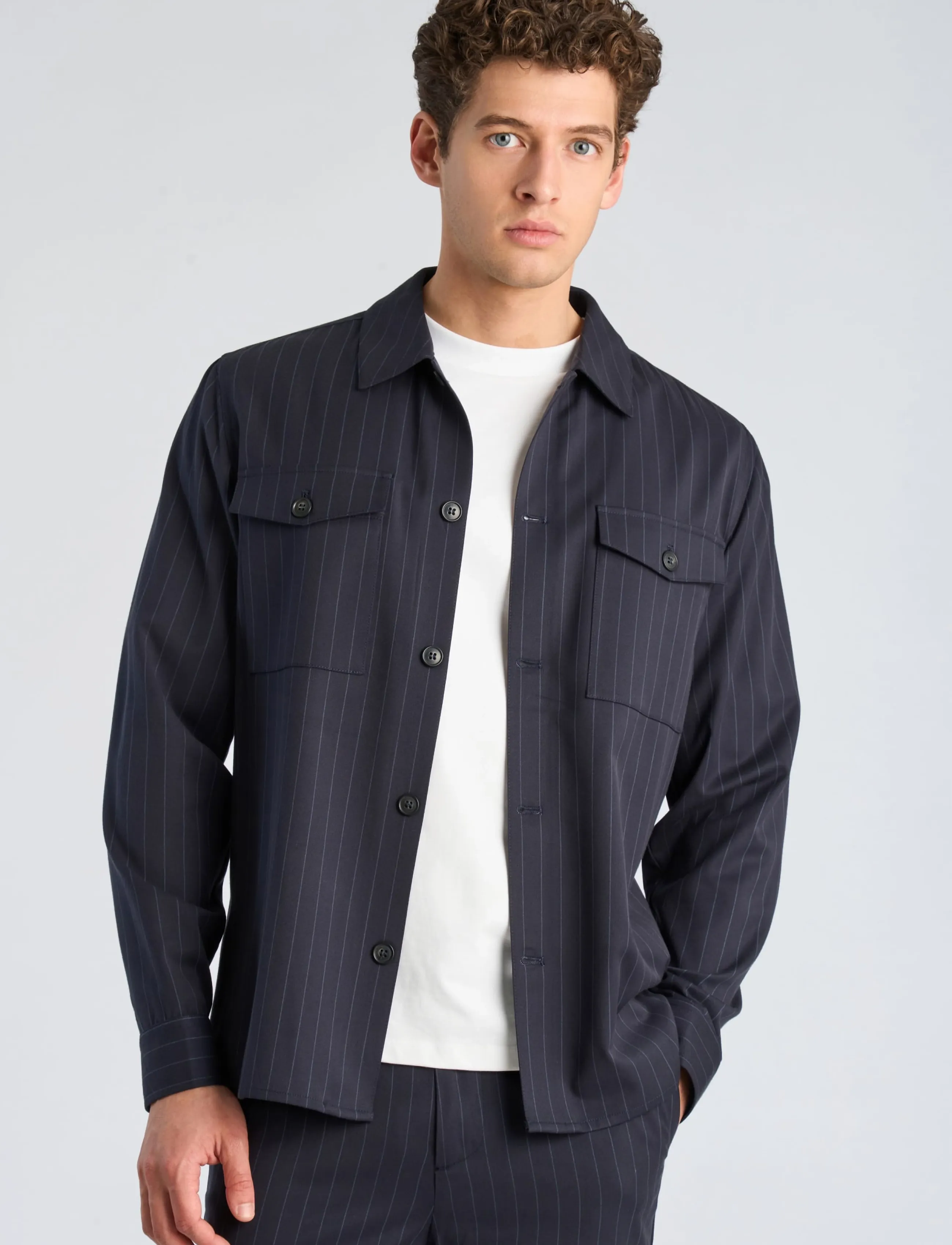 Lindbergh - Striped superflex overshirt - striped shirts - navy - 3