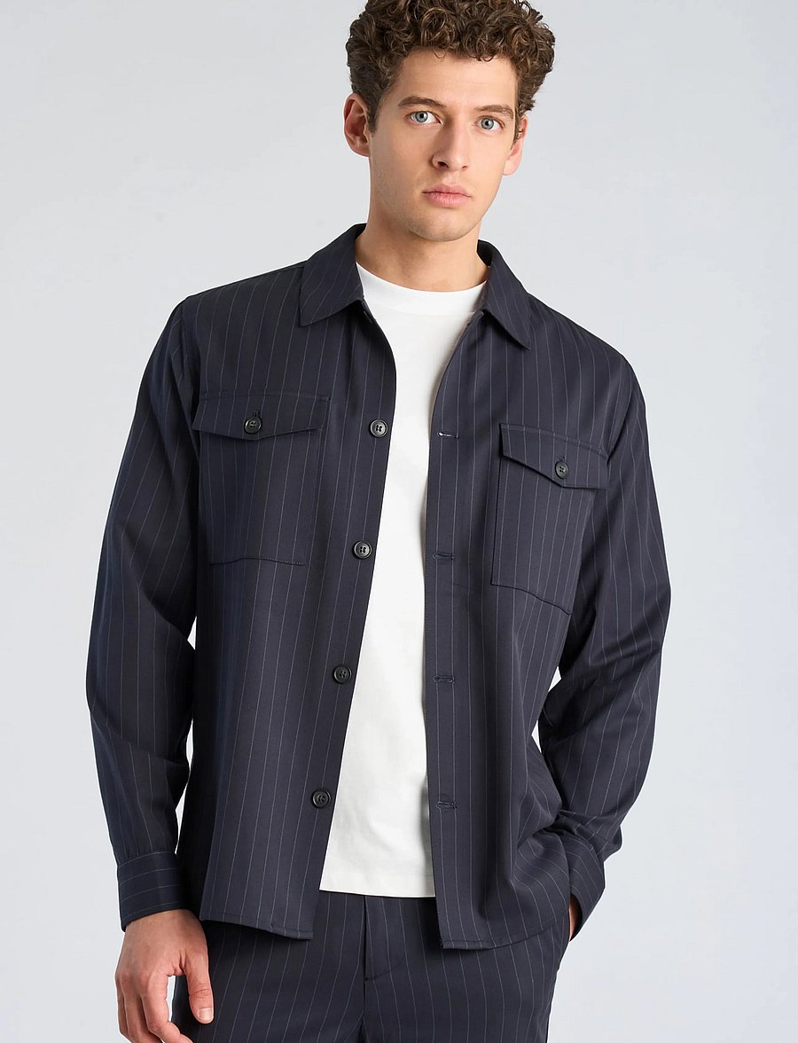 Lindbergh - Striped superflex overshirt - striped shirts - navy - 3