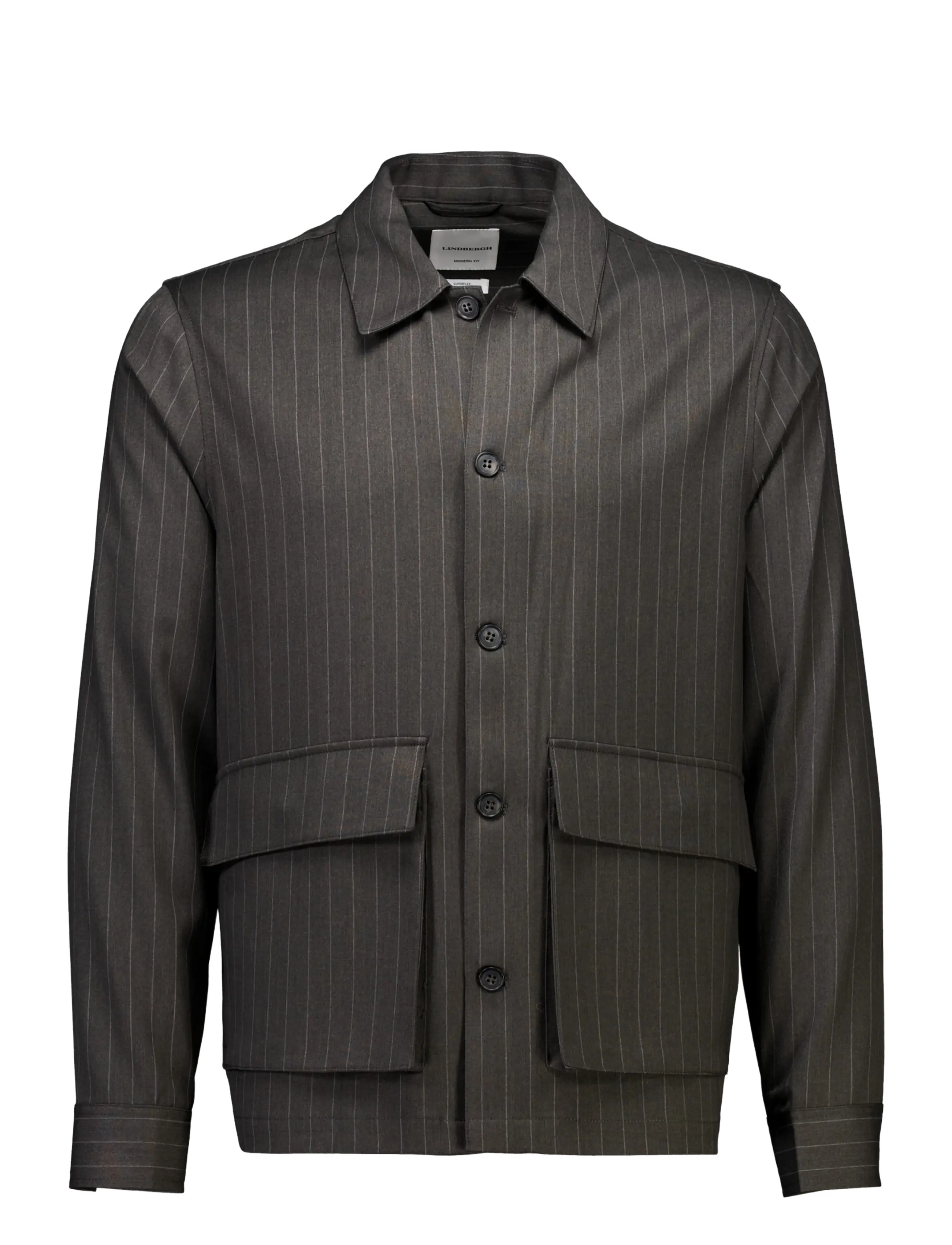 Lindbergh - Striped overshirt w box pocket - fall jackets - dk grey mel - 1