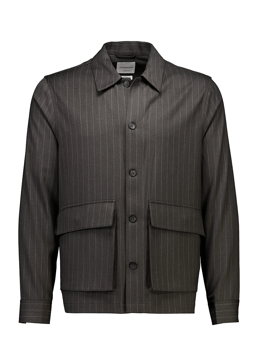Lindbergh - Striped overshirt w box pocket - fall jackets - dk grey mel - 1