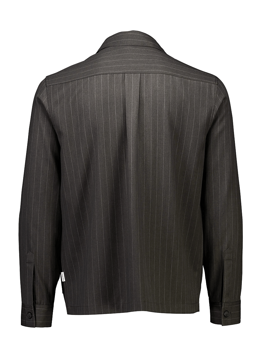 Lindbergh - Striped overshirt w box pocket - fall jackets - dk grey mel - 2