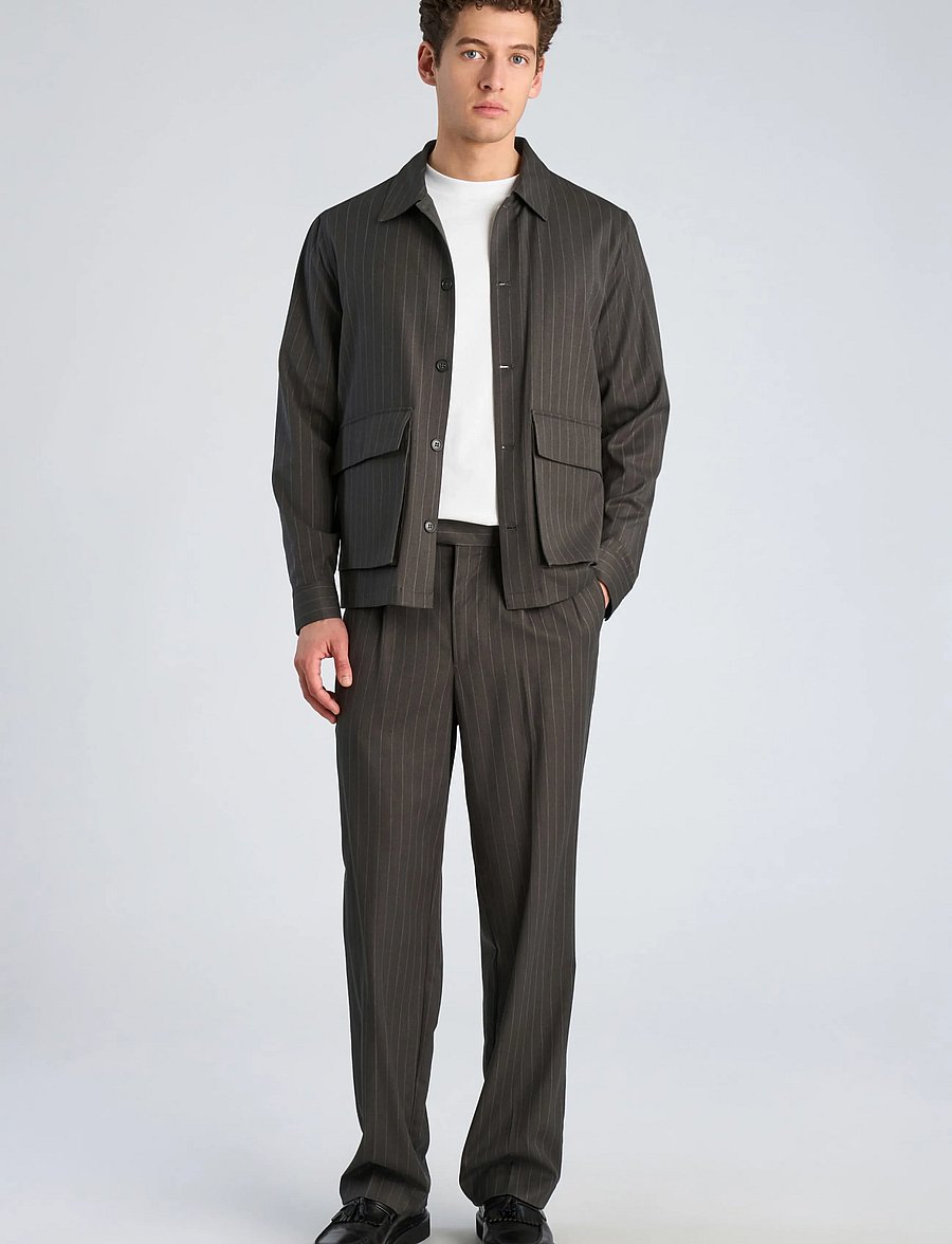 Lindbergh - Striped overshirt w box pocket - fall jackets - dk grey mel - 0