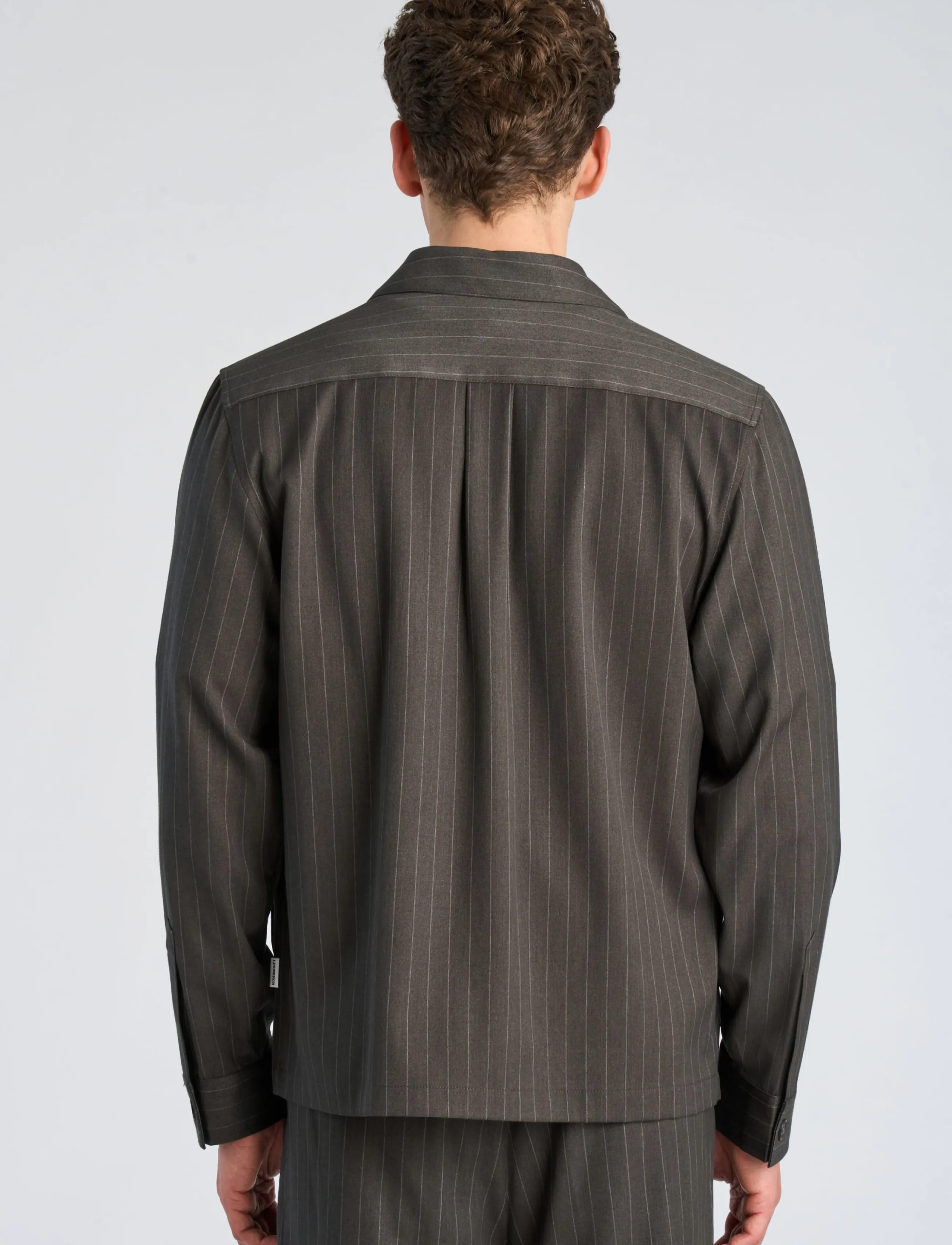 Lindbergh - Striped overshirt w box pocket - fall jackets - dk grey mel - 4