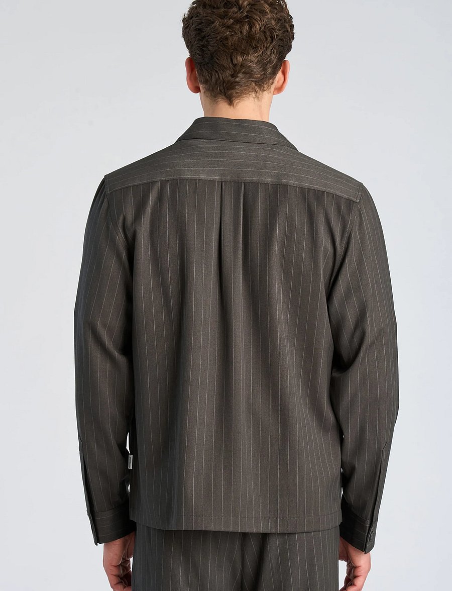 Lindbergh - Striped overshirt w box pocket - fall jackets - dk grey mel - 4