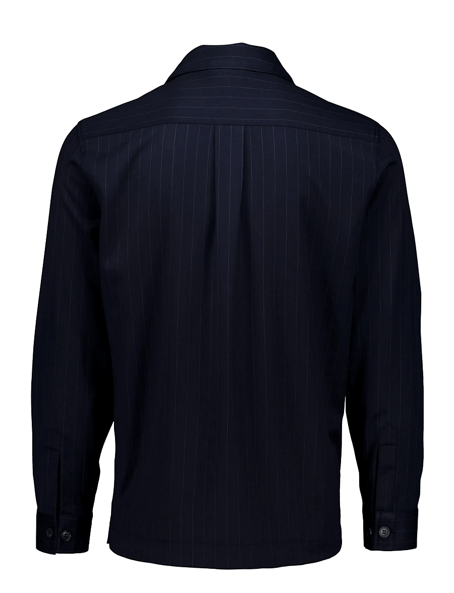 Lindbergh - Striped overshirt w box pocket - fall jackets - navy - 2