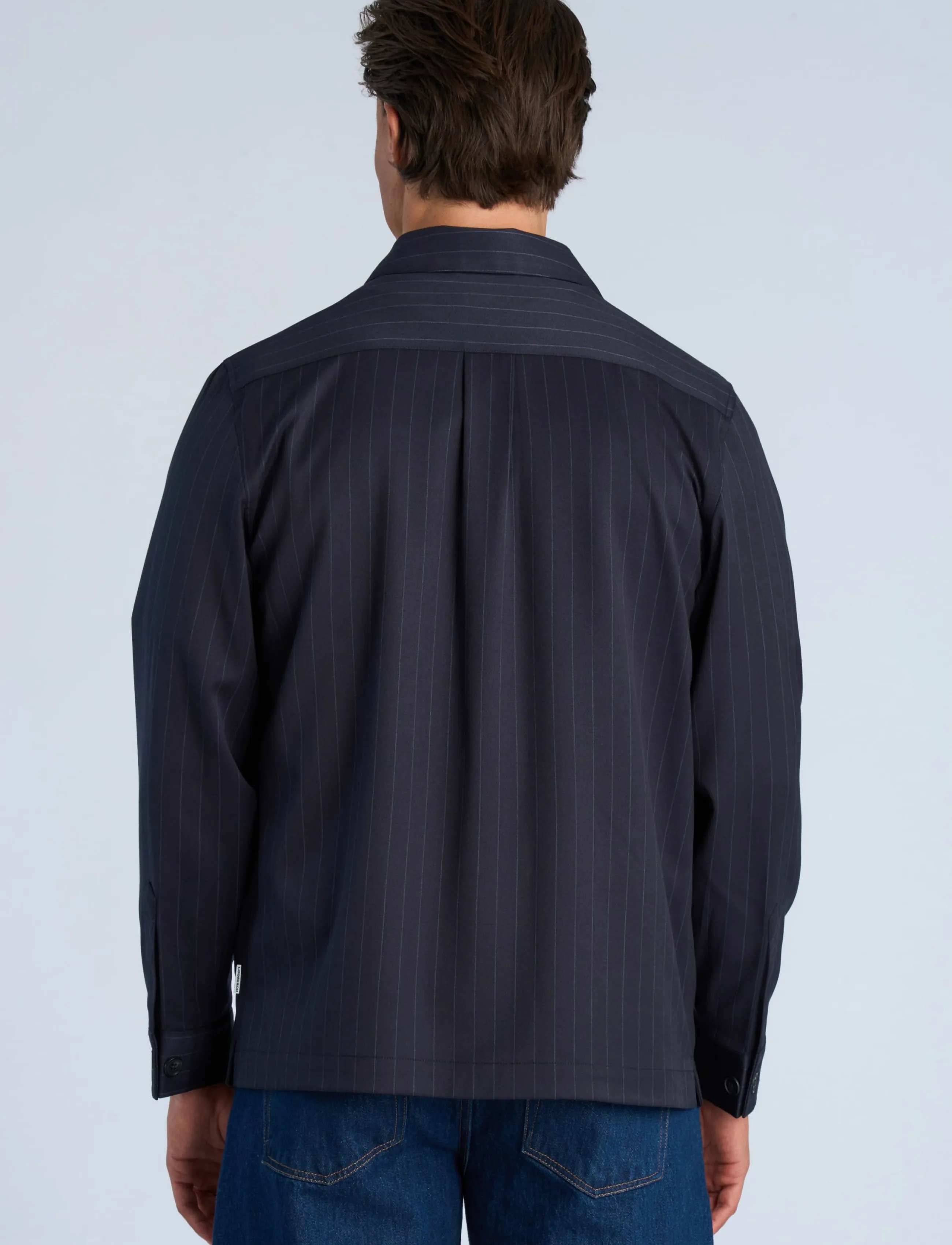 Lindbergh - Striped overshirt w box pocket - fall jackets - navy - 4