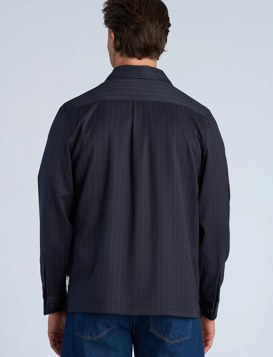 Lindbergh - Striped overshirt w box pocket - fall jackets - navy - 4