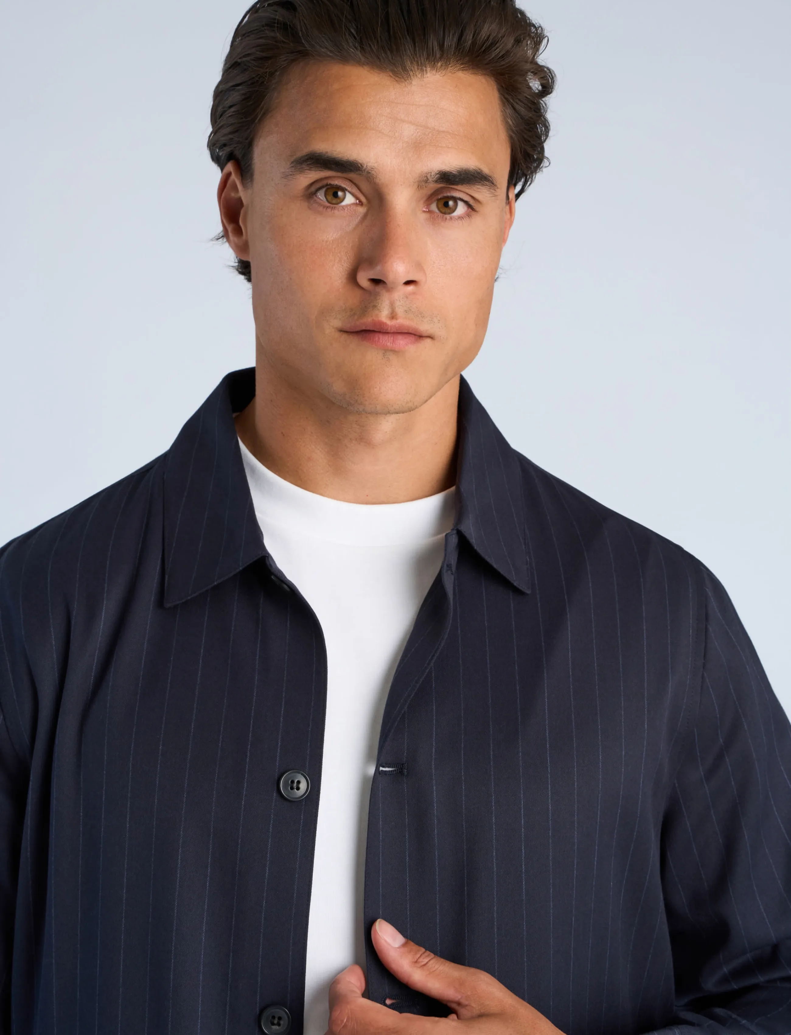 Lindbergh - Striped overshirt w box pocket - fall jackets - navy - 5