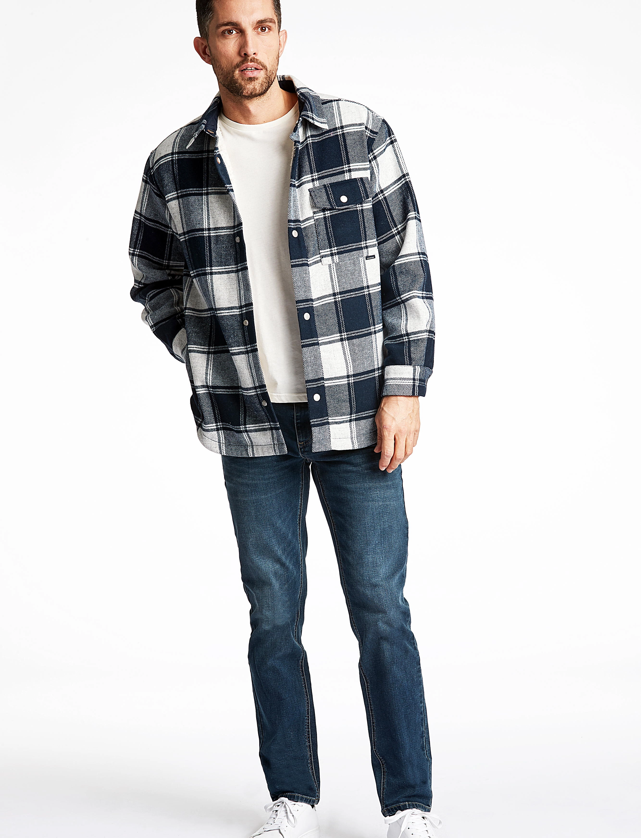Lindbergh - Checked overshirt w?.pile linin - grey mel - 2