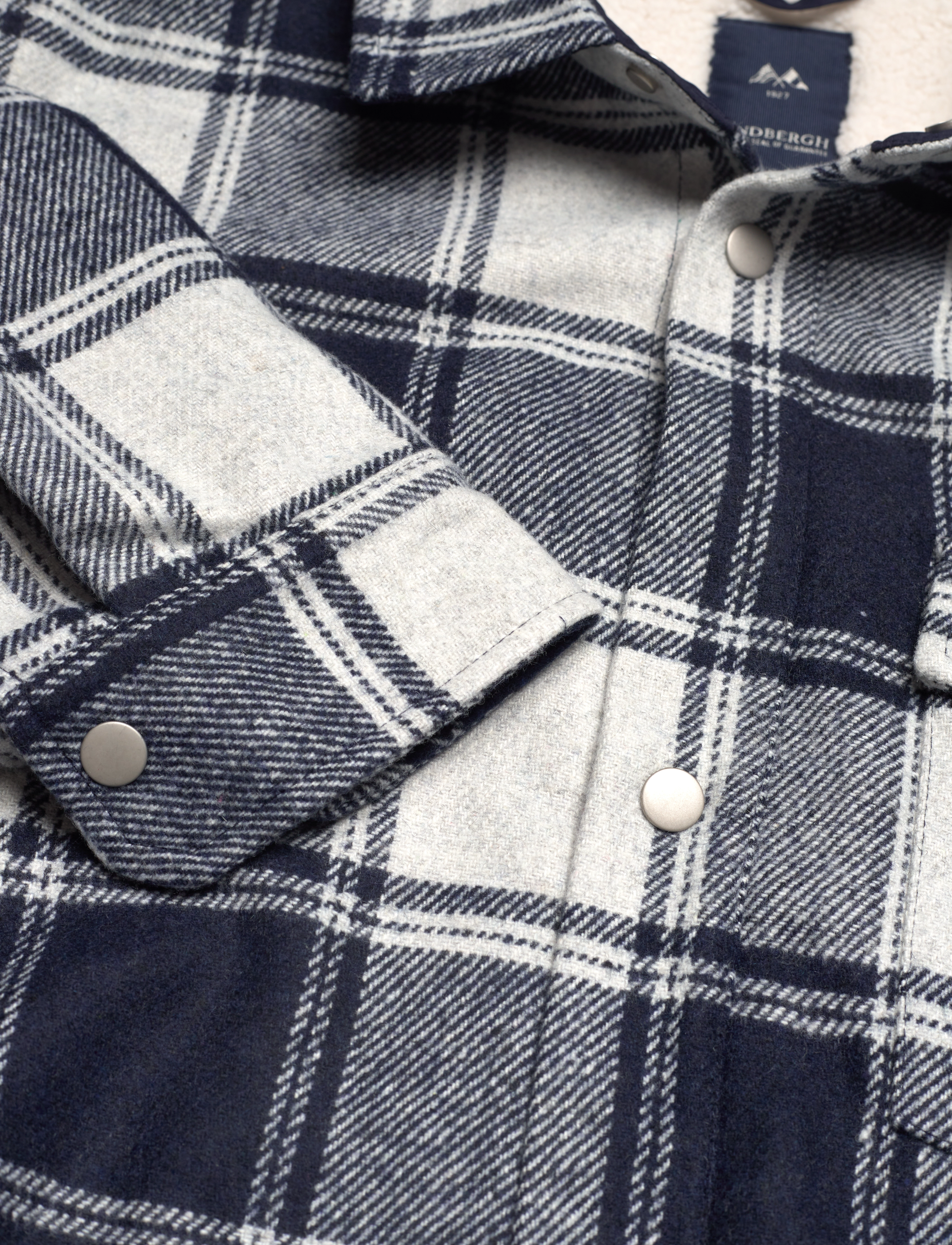 Lindbergh - Checked overshirt w?.pile linin - grey mel - 3