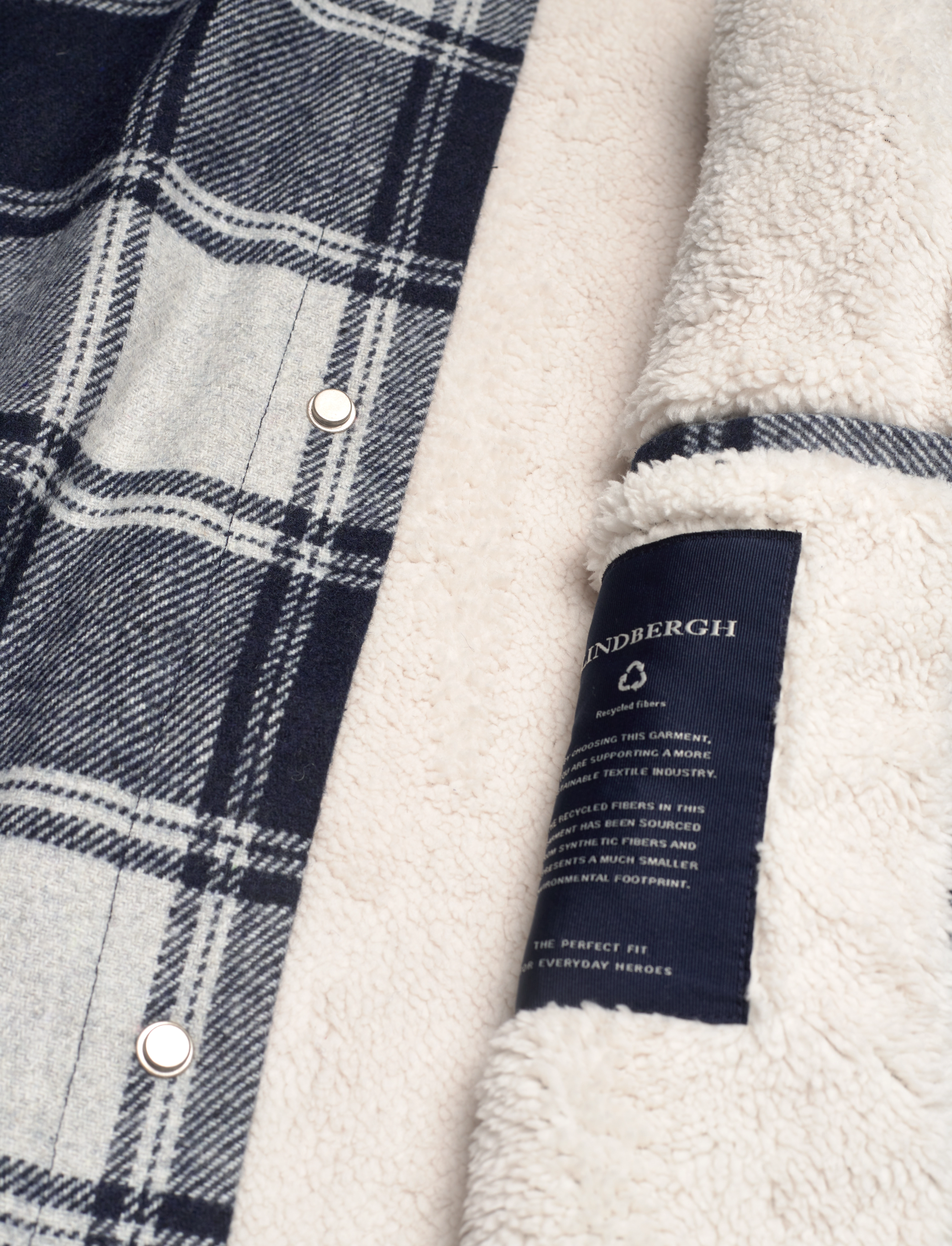 Lindbergh - Checked overshirt w?.pile linin - grey mel - 5