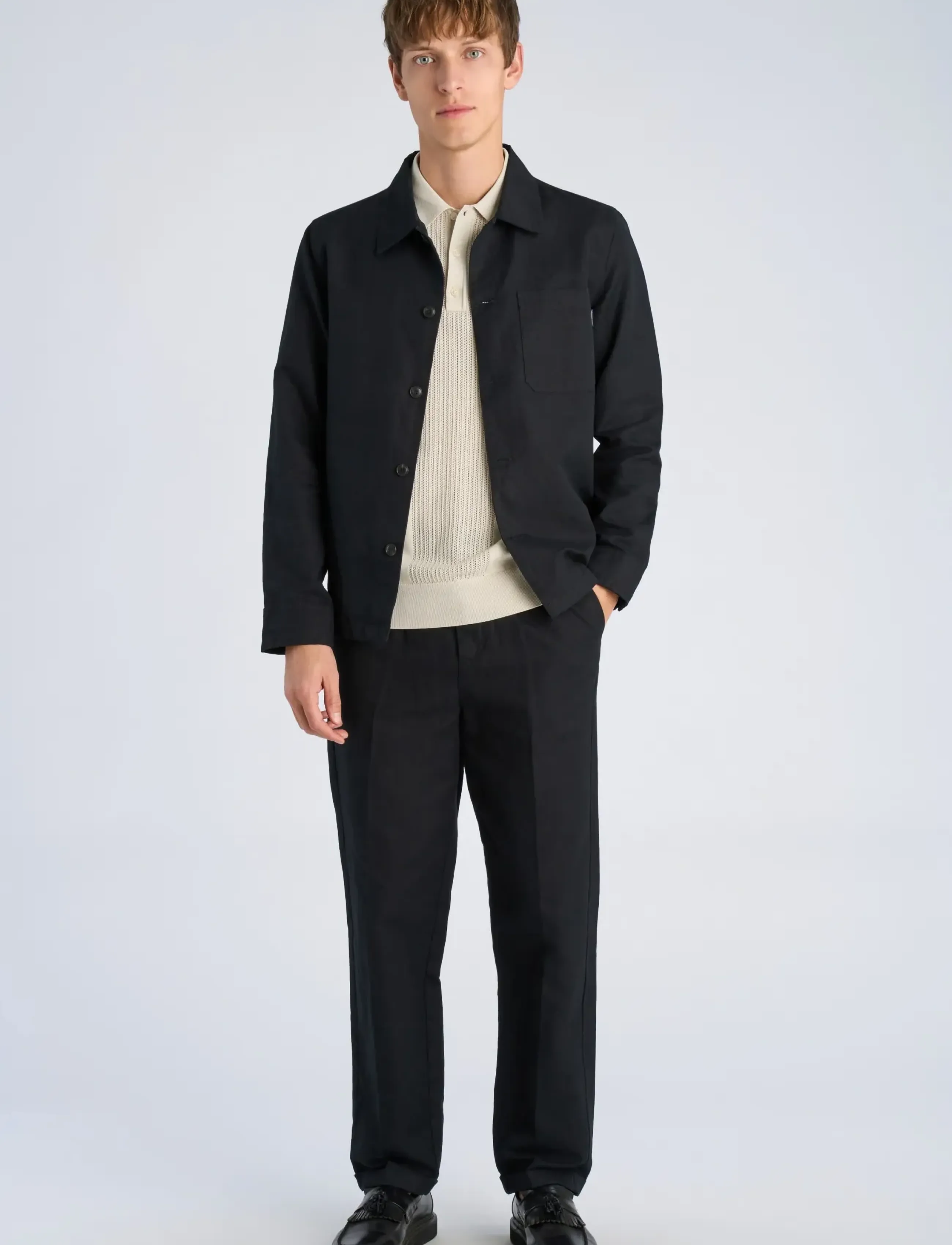 Lindbergh Linen blend overshirt - Pealissärgid - BLACK / black