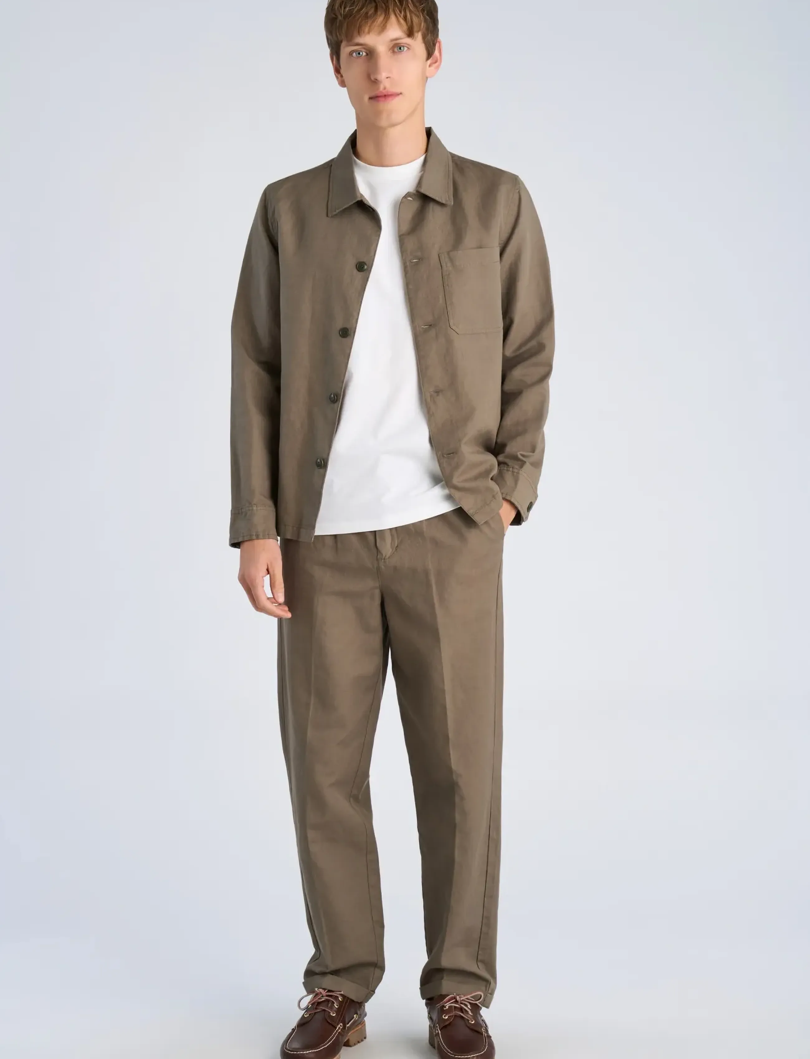 Lindbergh Linen blend overshirt - Kollektioner - DK OLIVE / khaki/green