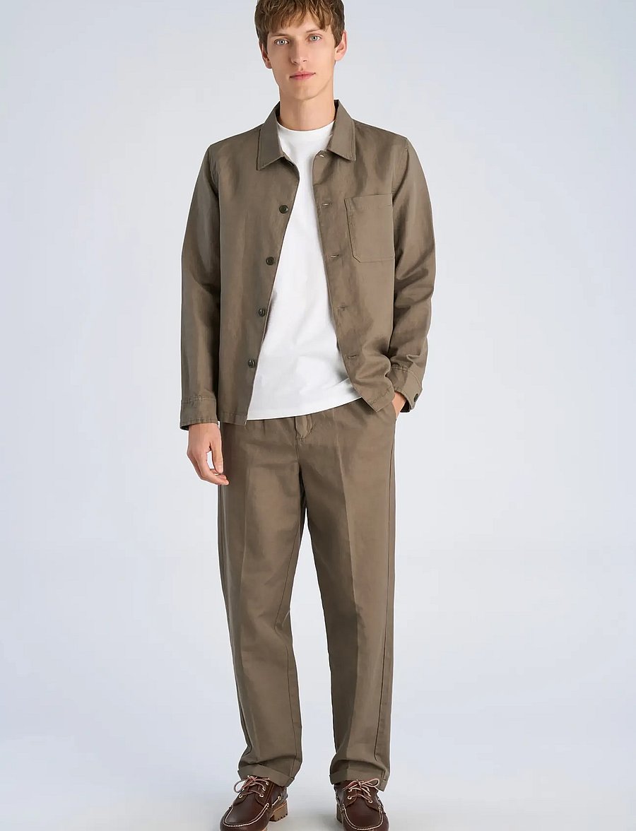 Lindbergh - Linen blend overshirt - kollektioner - dk olive - 0