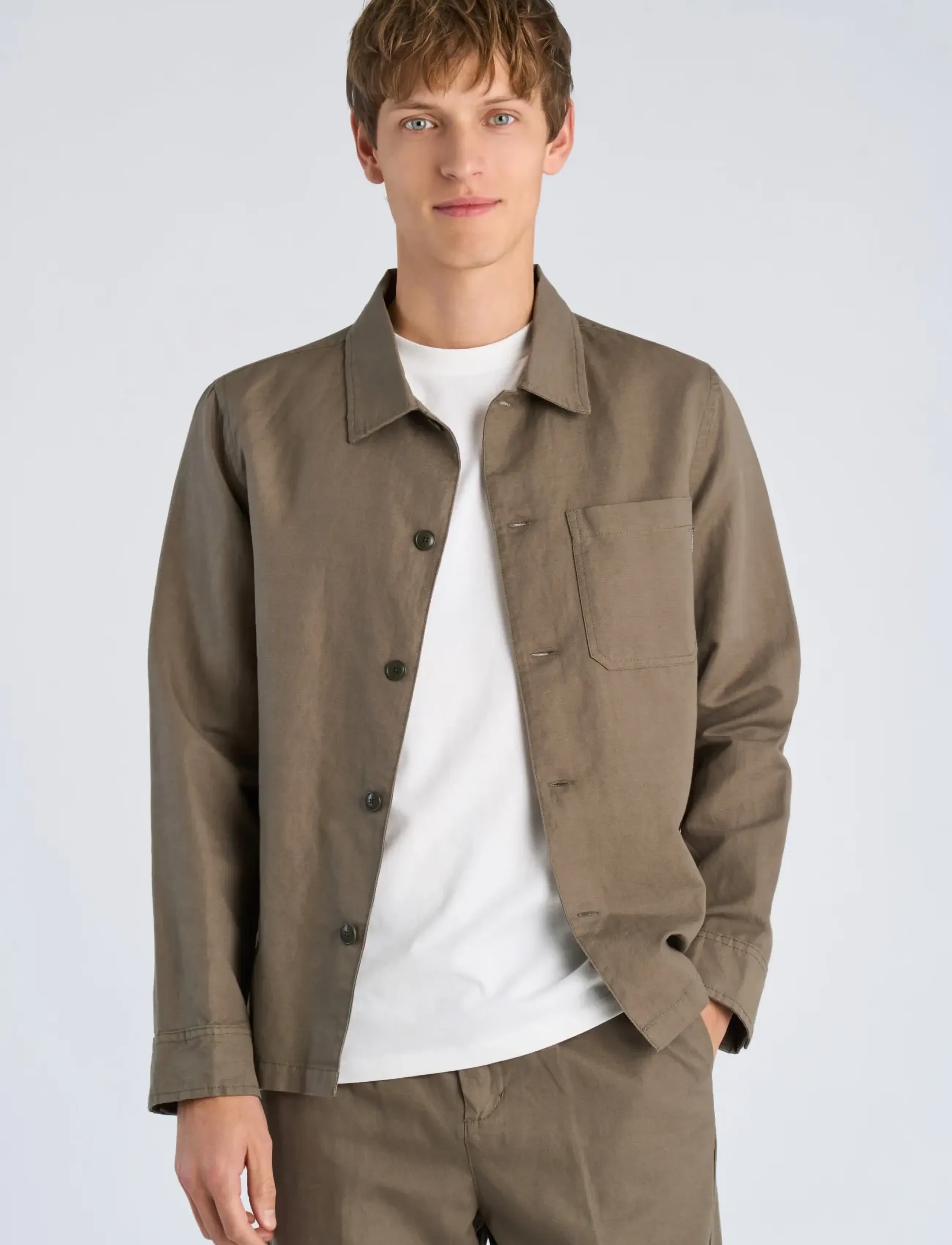 Lindbergh - Linen blend overshirt - kollektioner - dk olive - 3