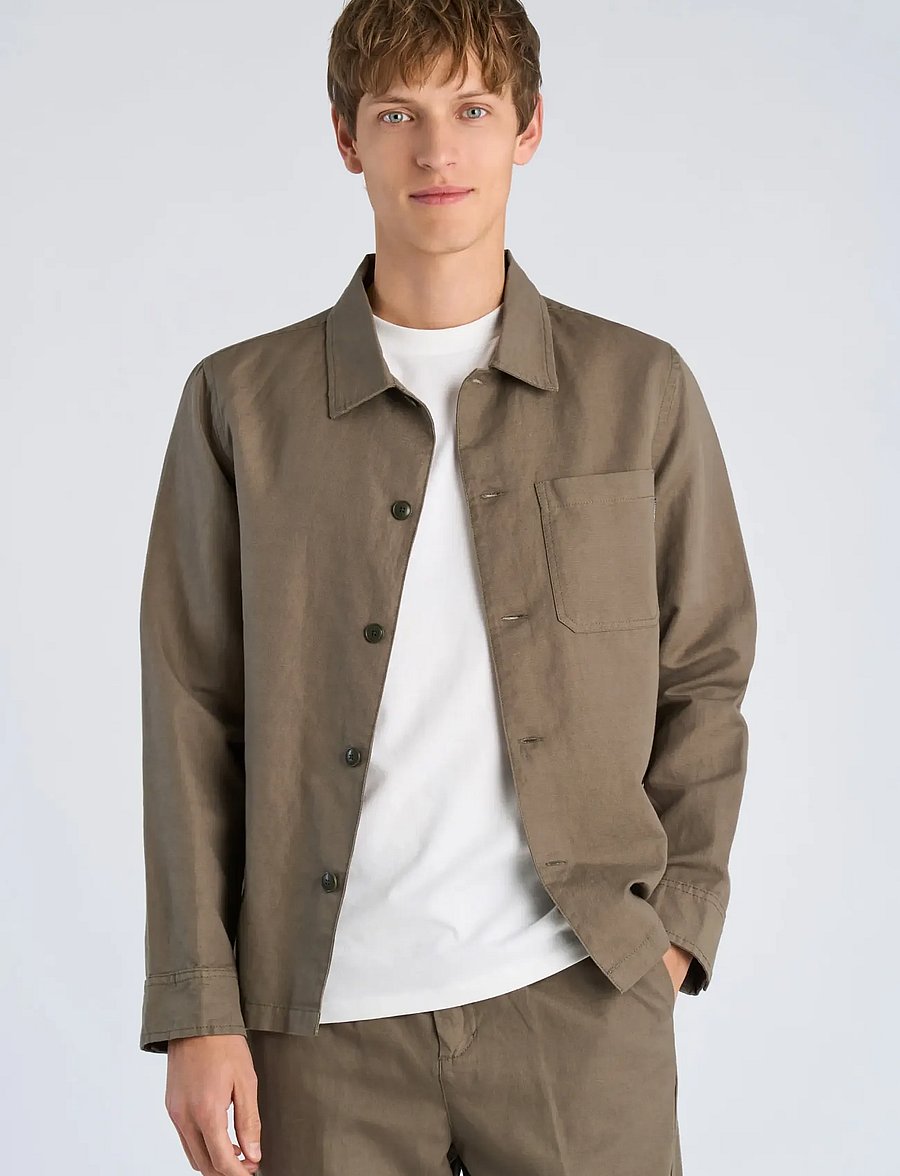 Lindbergh - Linen blend overshirt - kollektioner - dk olive - 3