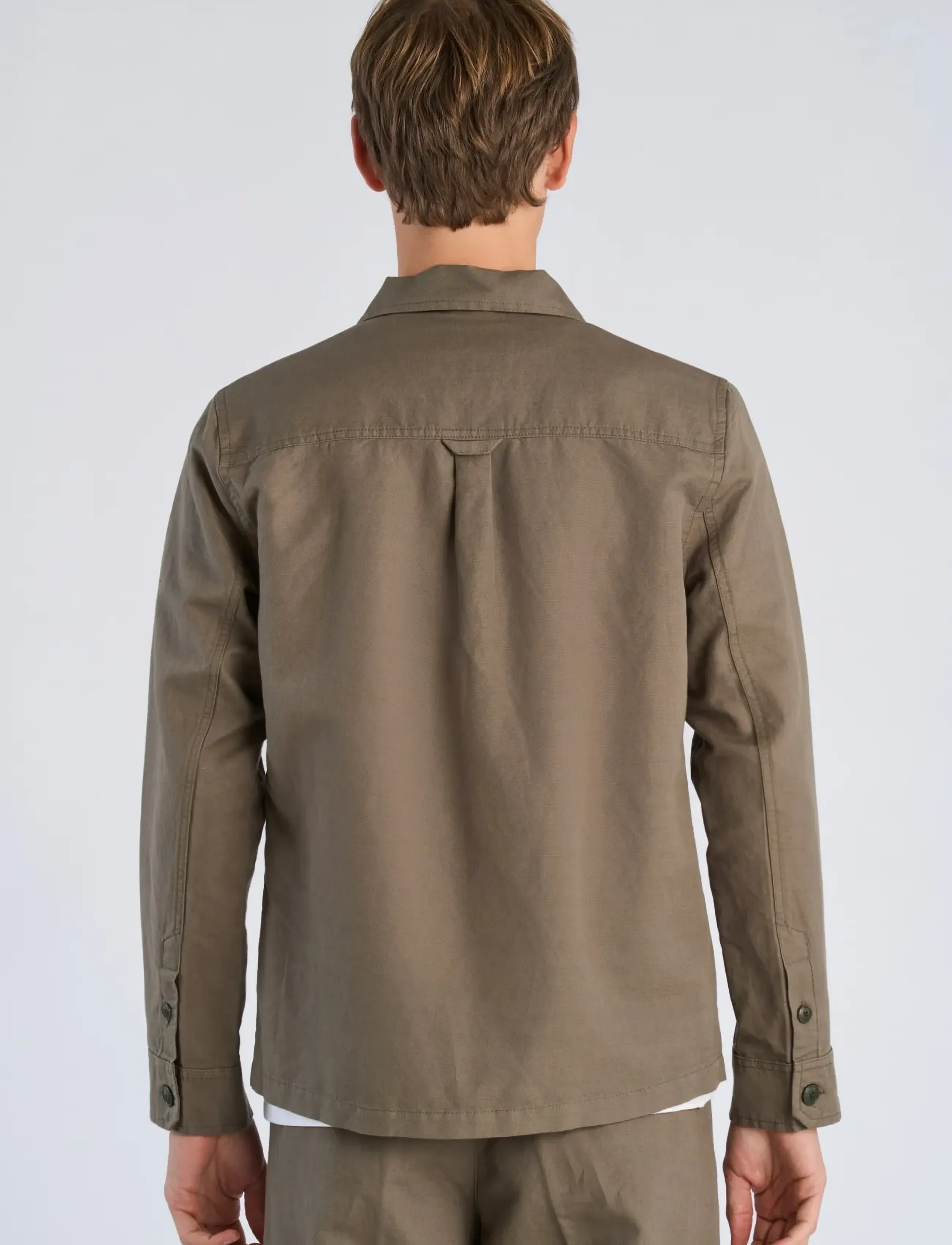 Lindbergh - Linen blend overshirt - kollektioner - dk olive - 4
