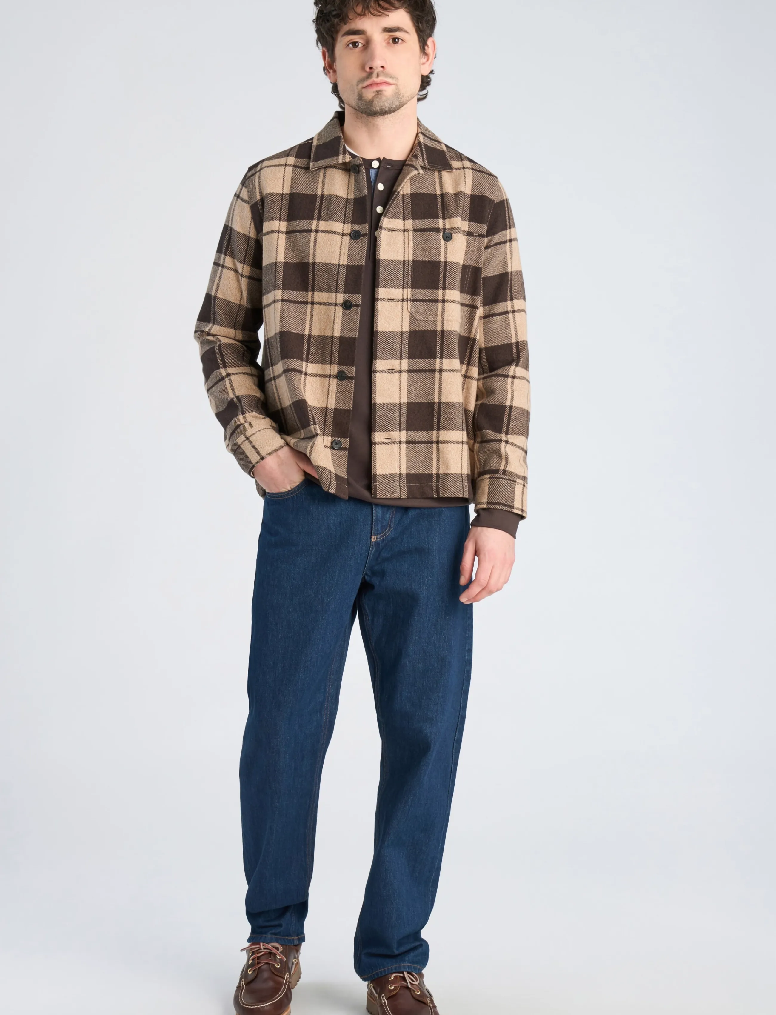 Lindbergh Check overshirt L/S - Skjorter - DK BROWN / brown