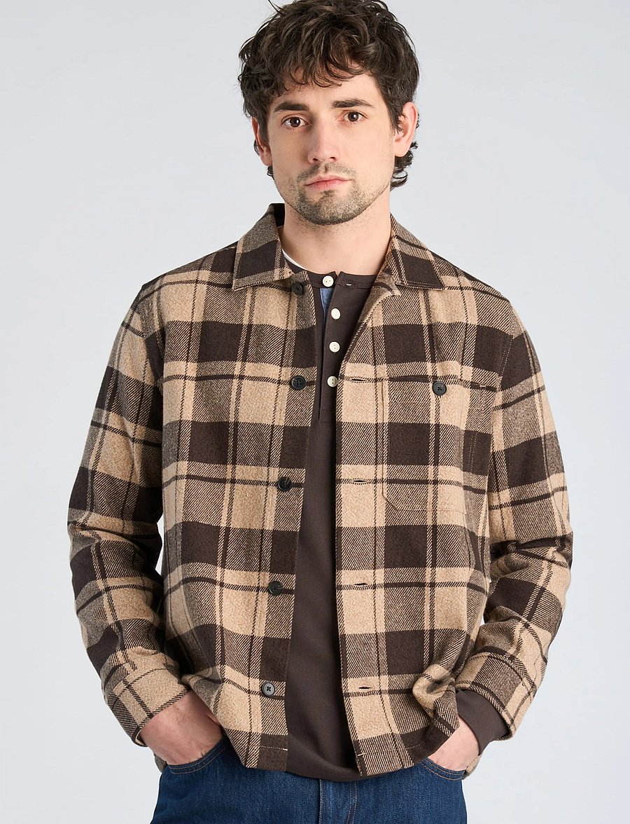 Lindbergh - Check overshirt L/S - dk brown - 3