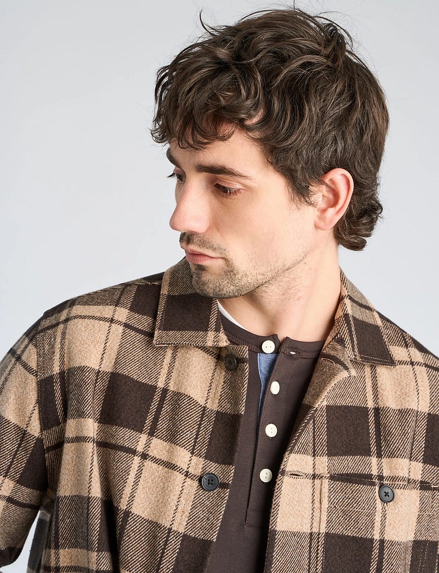 Lindbergh - Check overshirt L/S - dk brown - 5