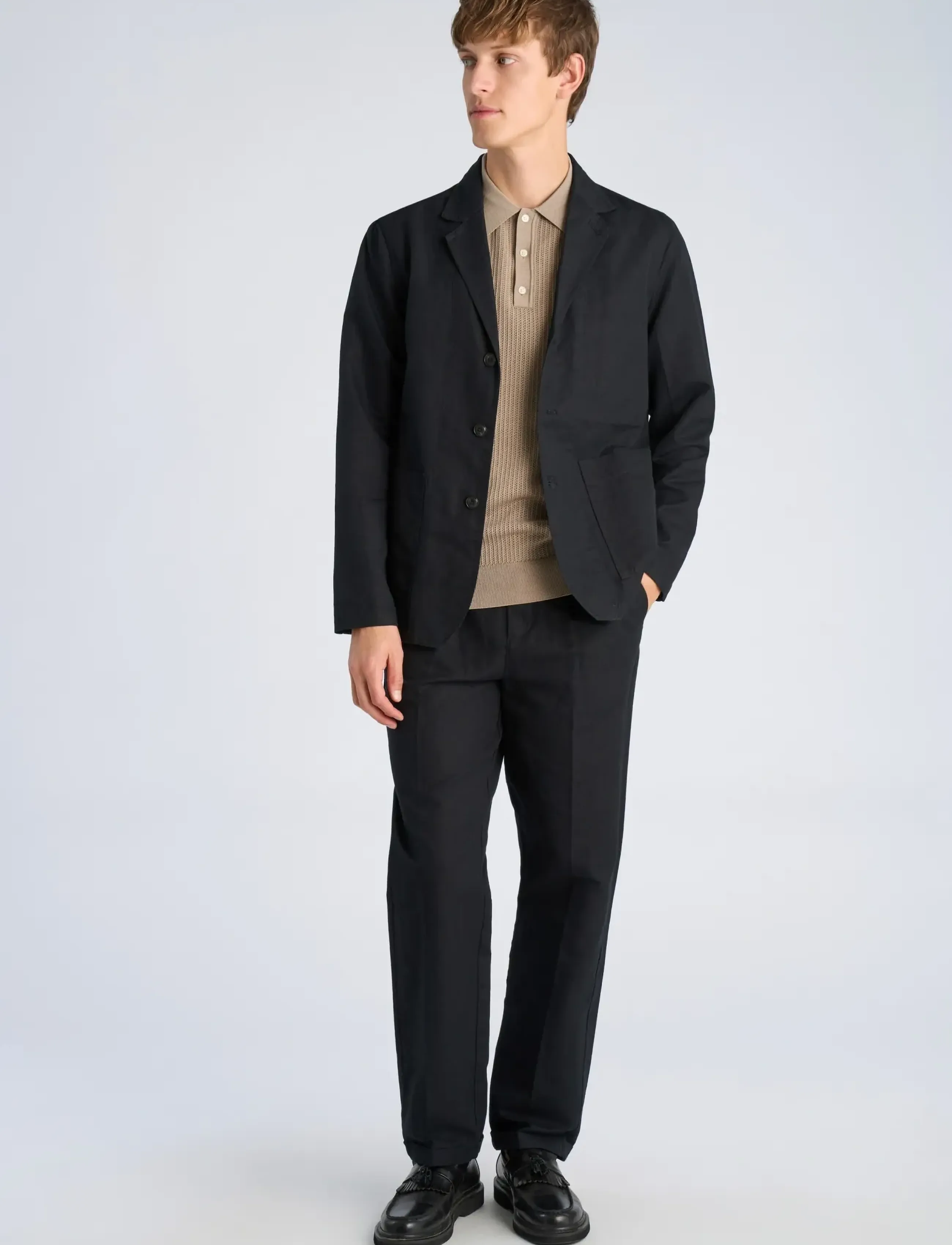 Lindbergh Linen blend casual blazer - Looks for less - BLACK / black