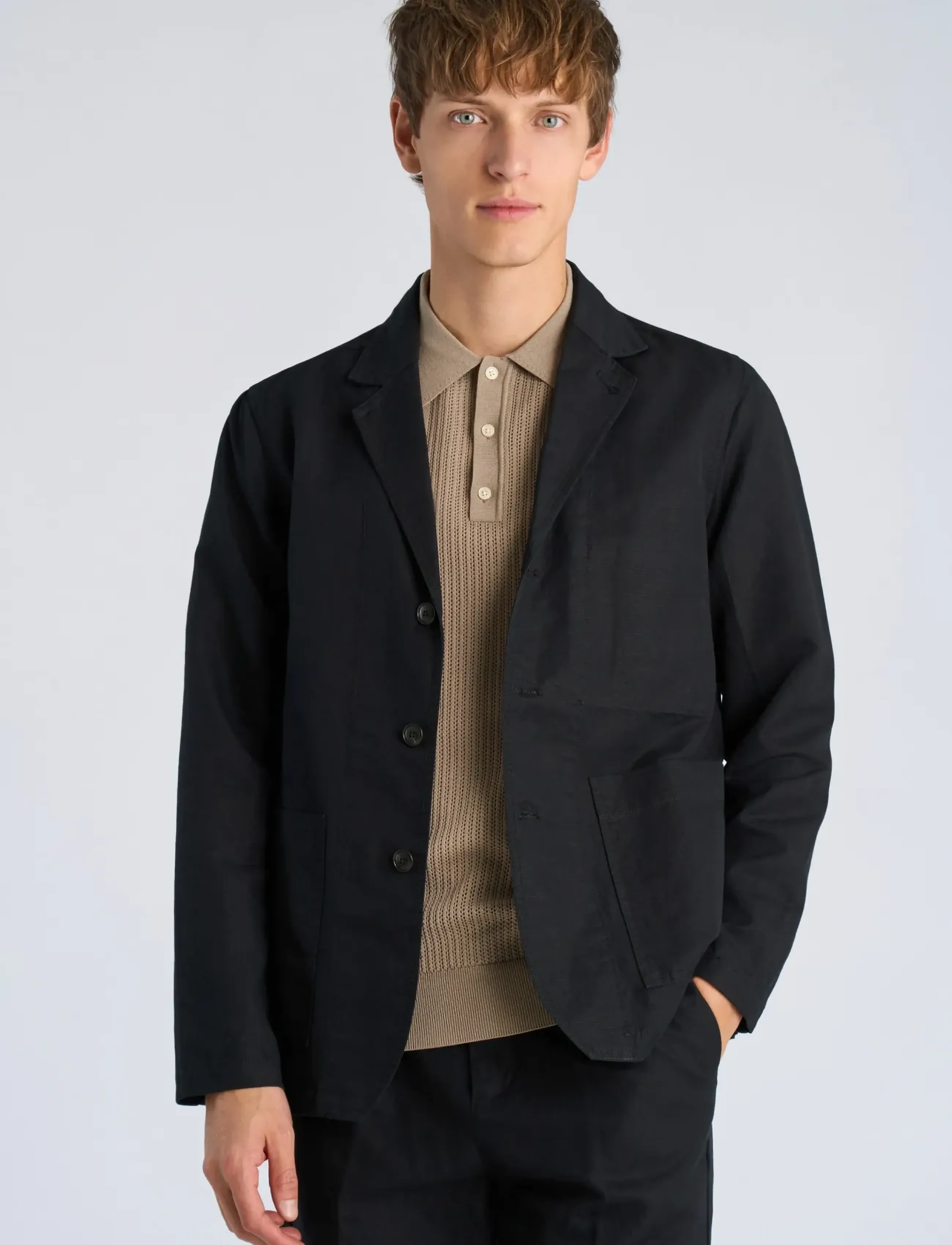 Lindbergh - Linen blend casual blazer - enkelknäppta kavajer - black - 3