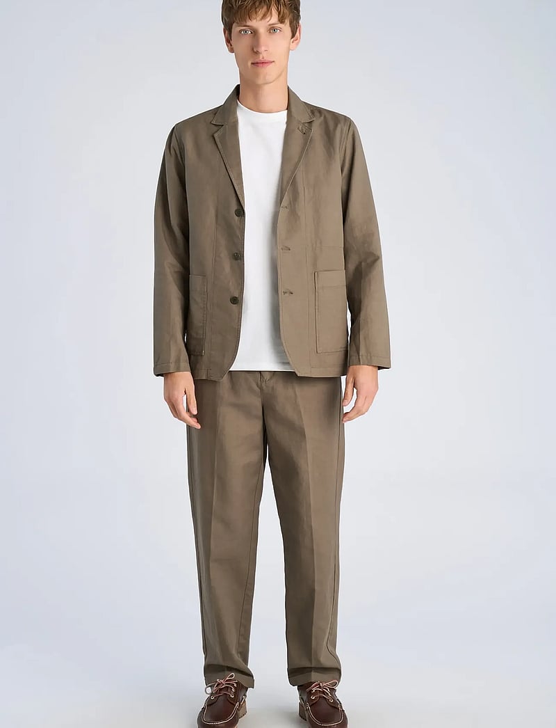 Lindbergh - Linen blend casual blazer - blazers à boutonnage simple - dk olive - 0