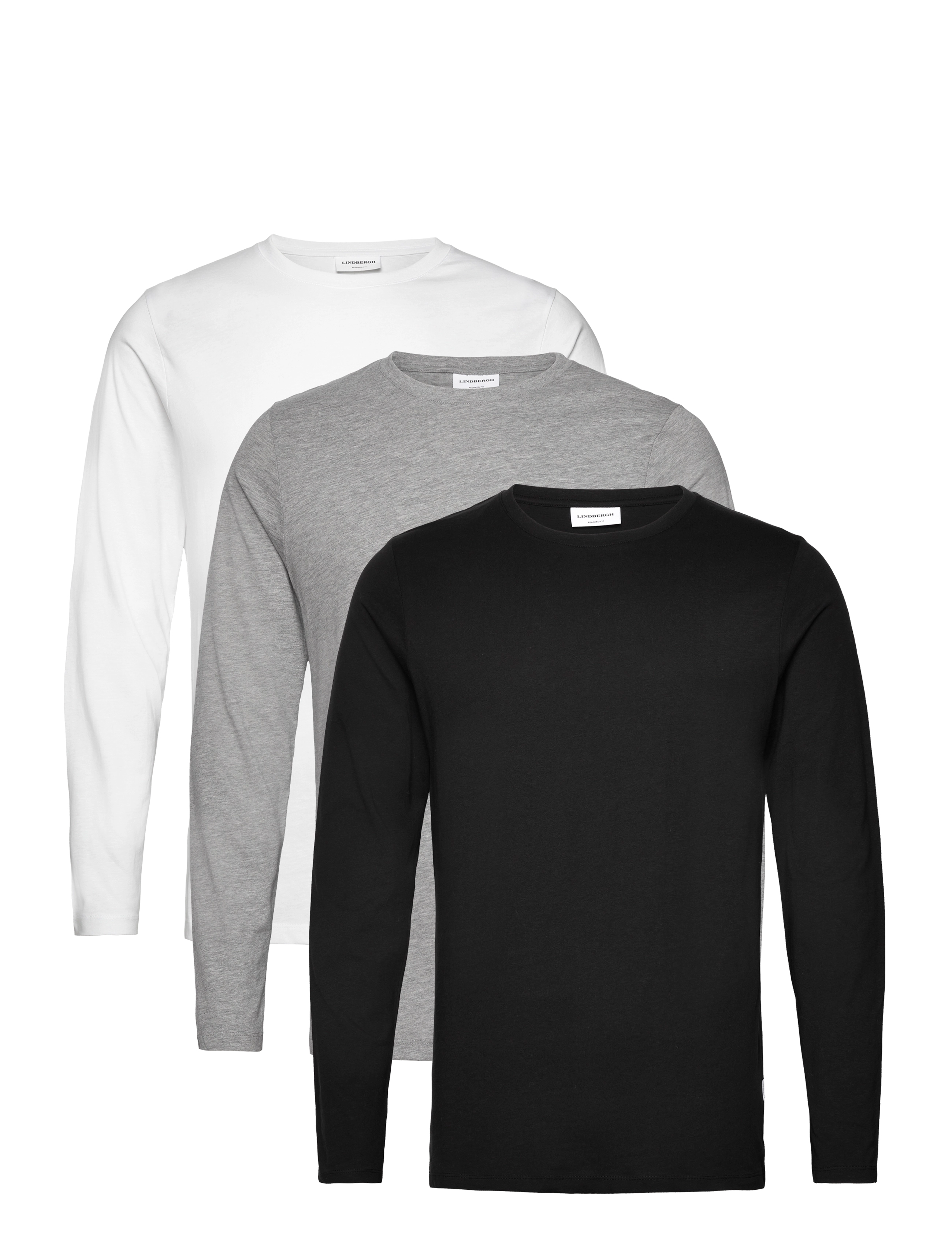 Lindbergh 3-Pack Basic Tee L/S, Mænd, Basic Langærmet T-Shirt, Sort, Str: M